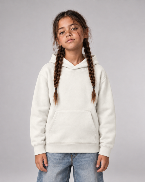 ABC? Kids Hoodie Ivory – Frontansicht getragen
