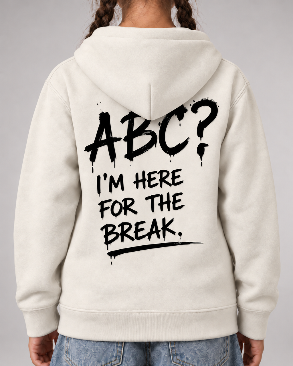 ABC? Kids Hoodie Ivory – Printdetail getragen