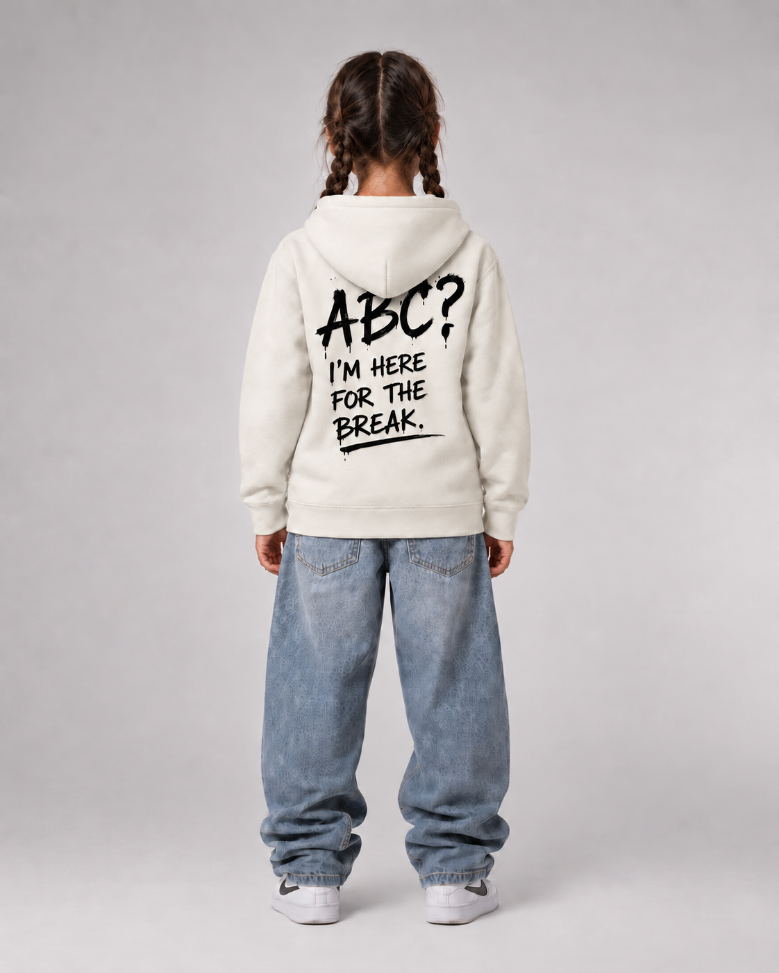 ABC? Kids Hoodie Ivory – Fullbody Rückenansicht