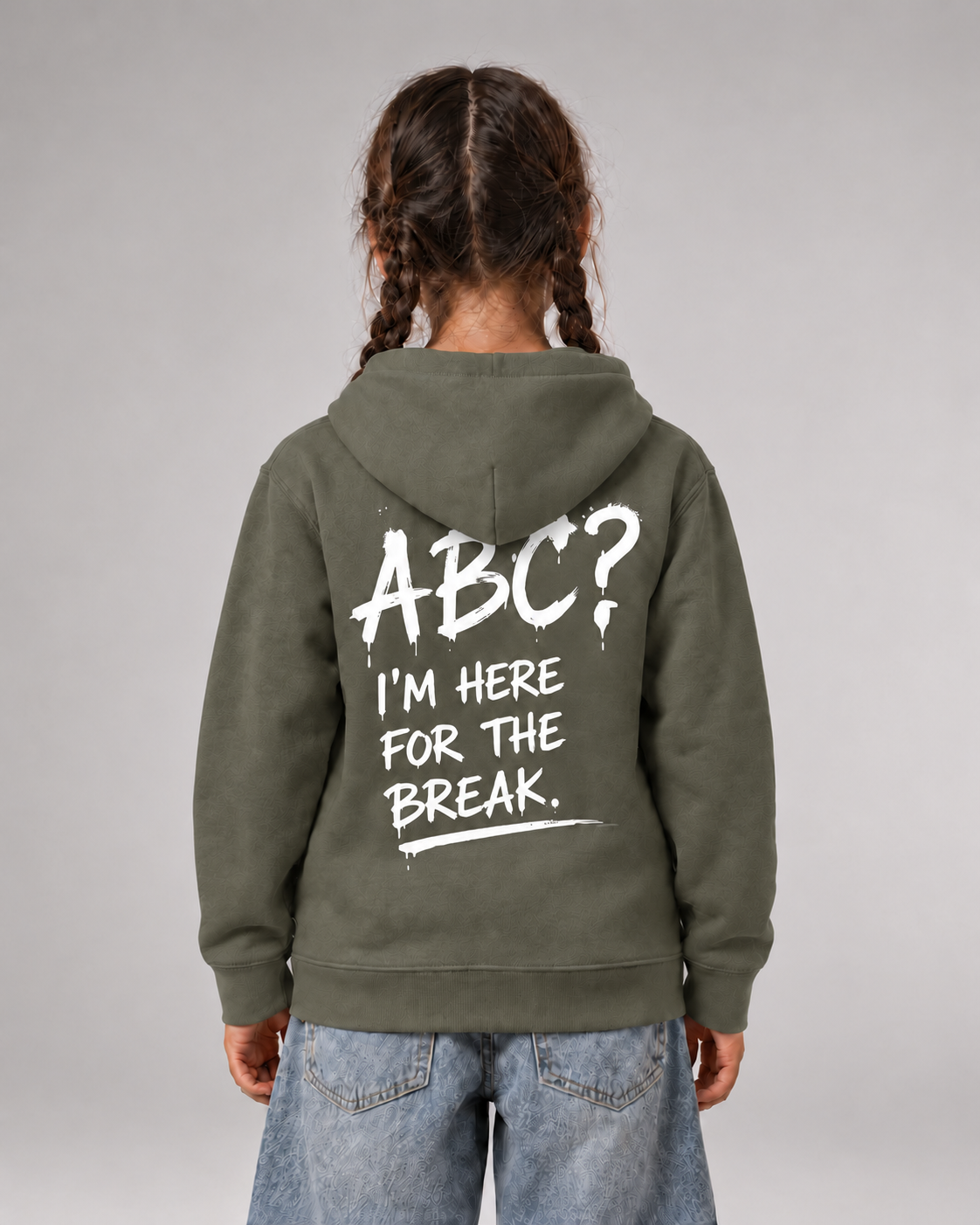 ABC? Kids Hoodie Organic Khaki – Rückenansicht getragen