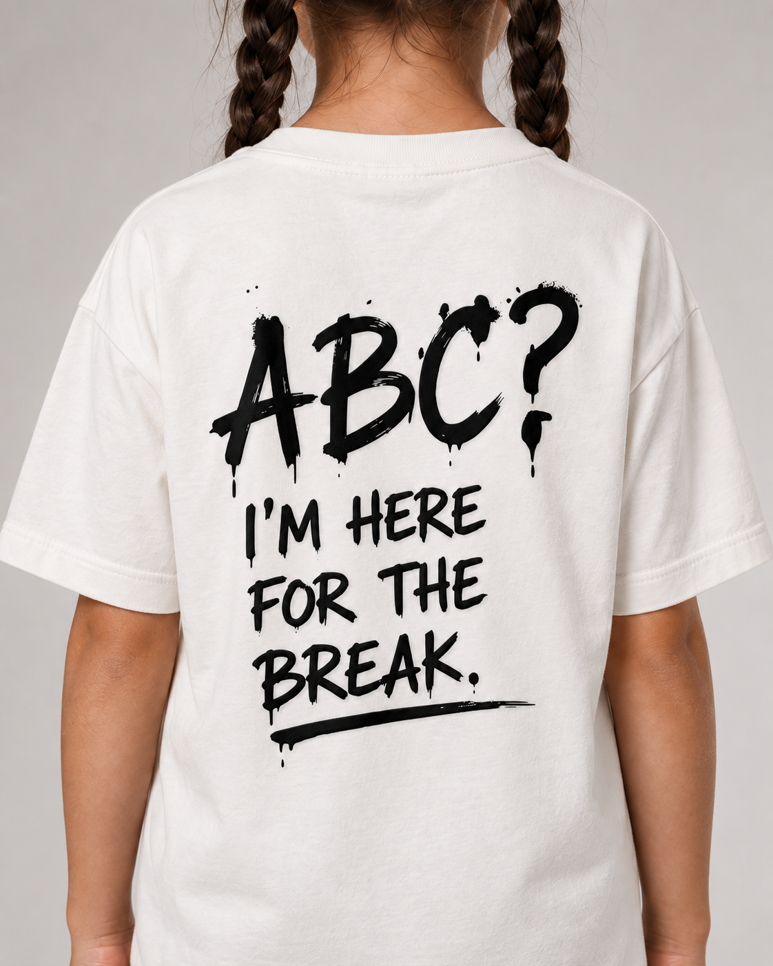 ABC? Kids Shirt – White – Getragenes Printdetail