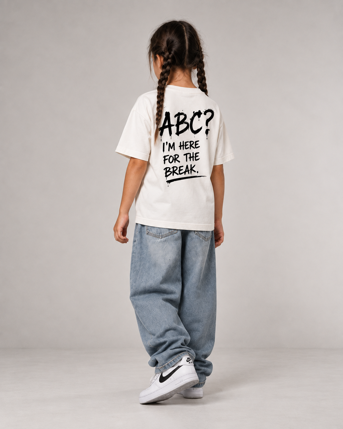 ABC? Kids Shirt – White – Dreiviertel-Rückenansicht Fullbody