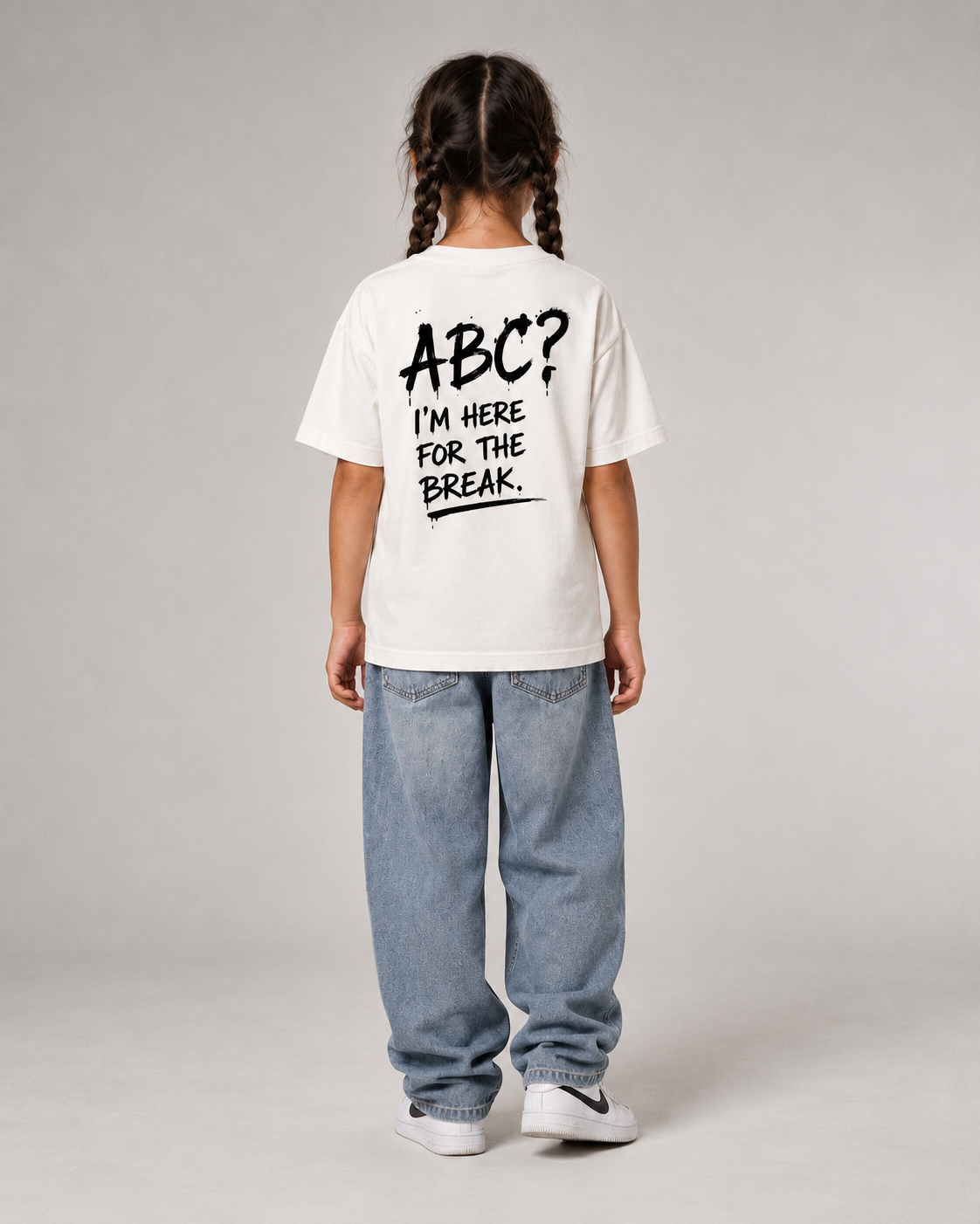 ABC? Kids Shirt – White – Rückenansicht Fullbody