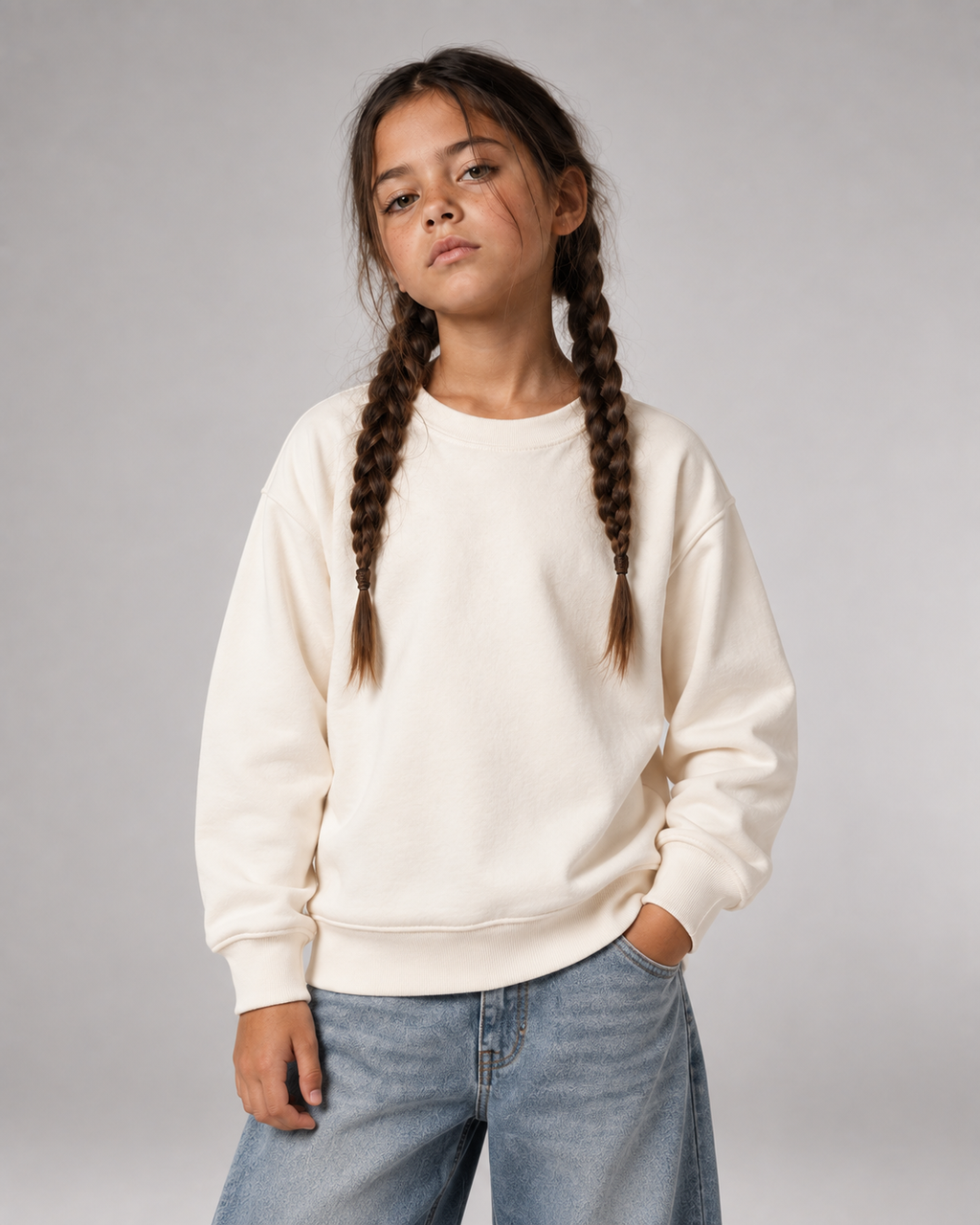 ABC? Kids Sweater in Ivory – Vorderansicht getragen