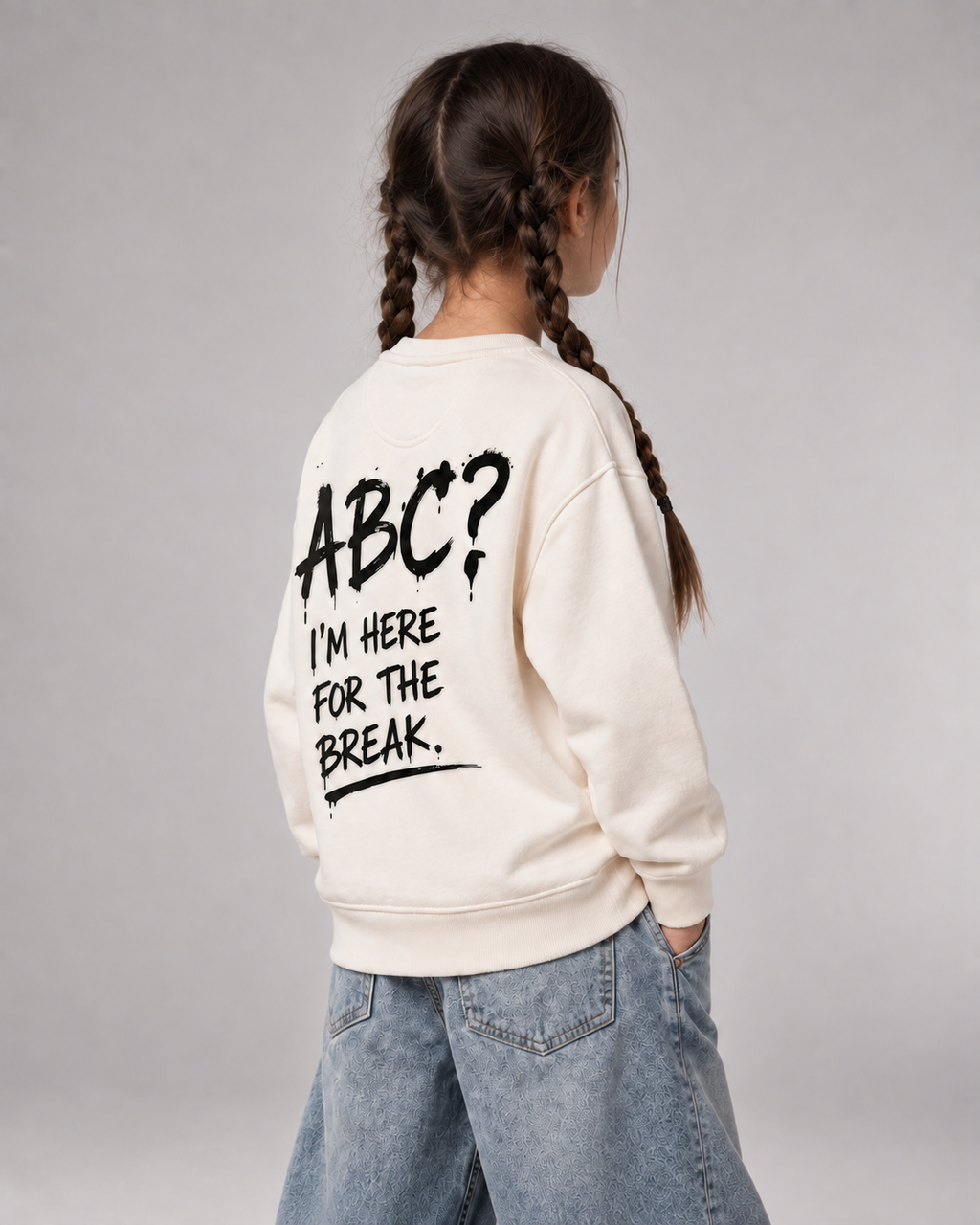 ABC? Kids Sweater in Ivory – Dreiviertel-Rückansicht getragen