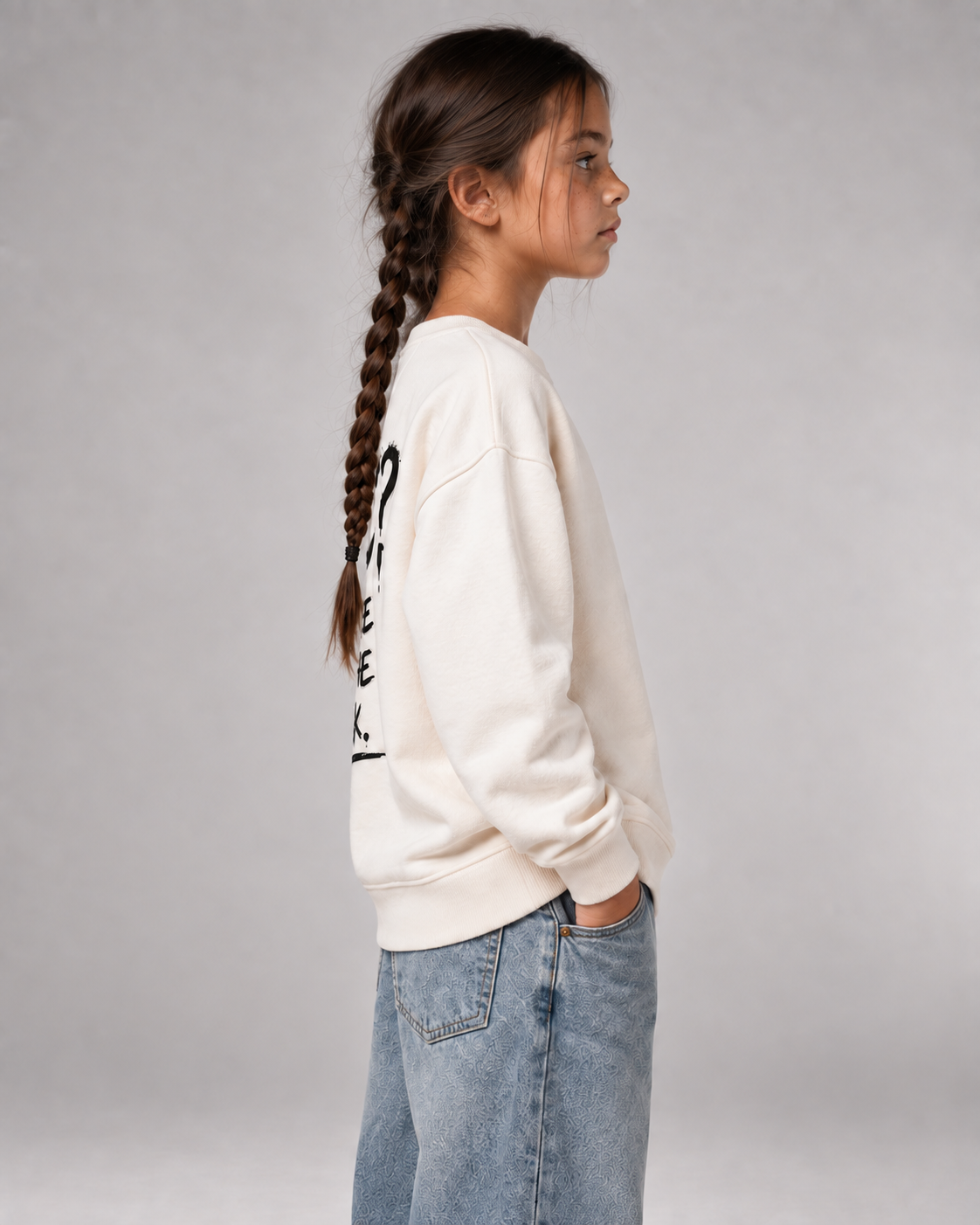 ABC? Kids Sweater in Ivory – Seitenansicht und Passform