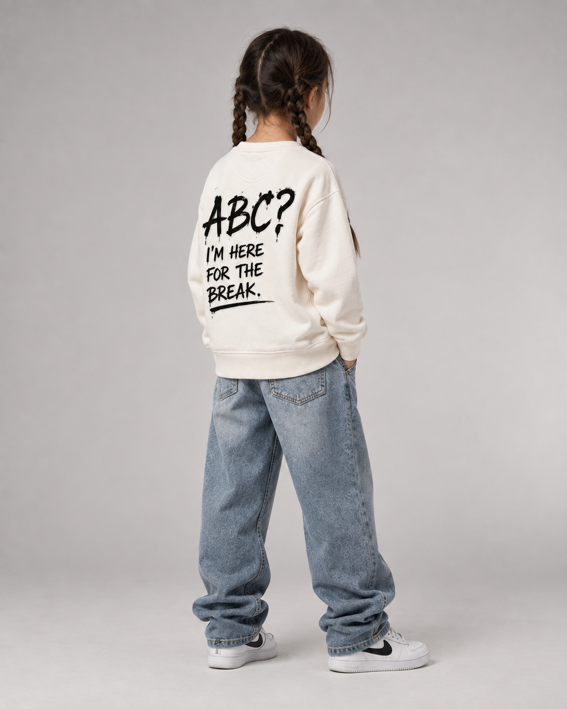 ABC? Kids Sweater in Ivory – Ganzkörper-Dreiviertel-Rückansicht