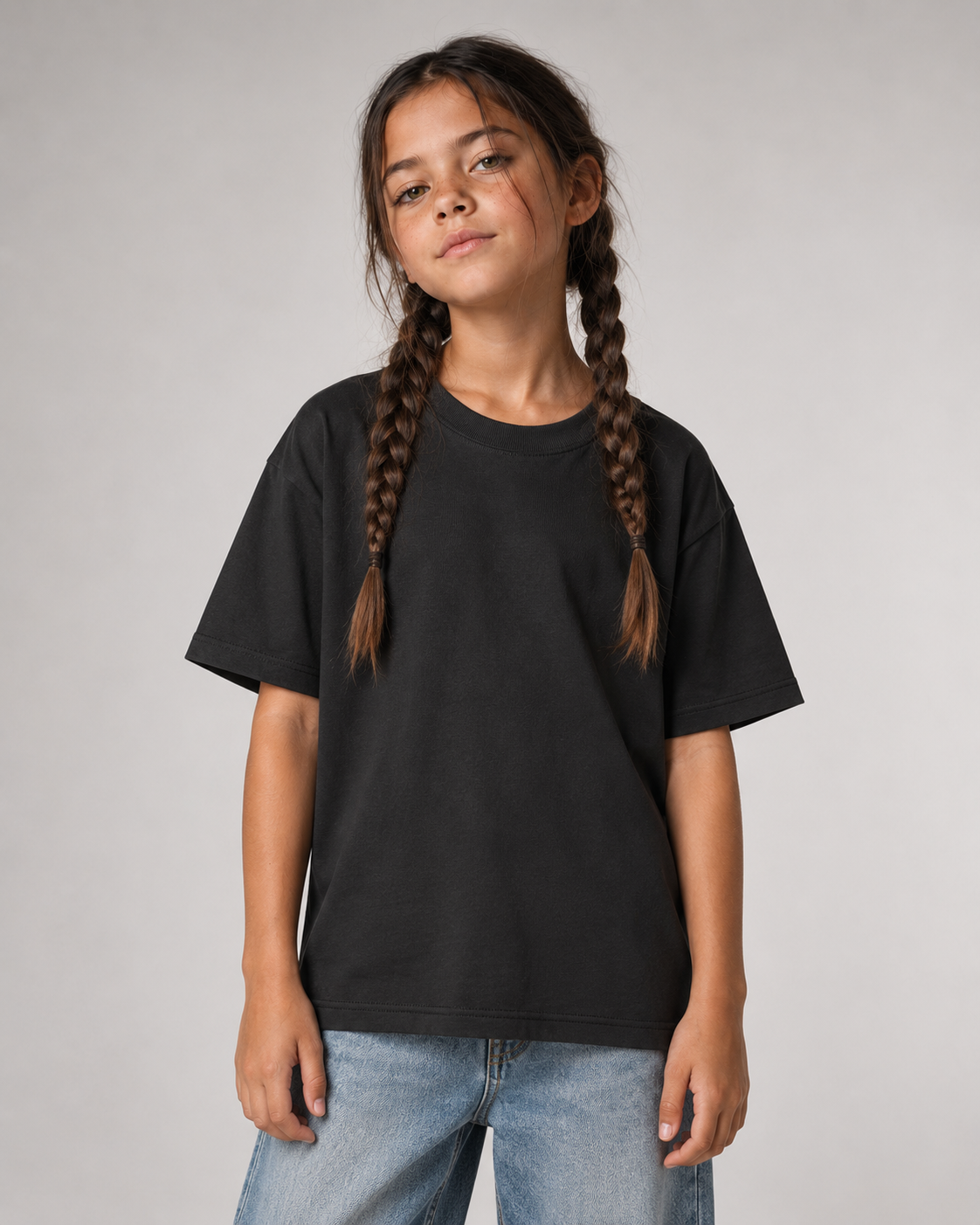 BIG MOOD Kids Shirt – Black – Frontansicht Halfbody