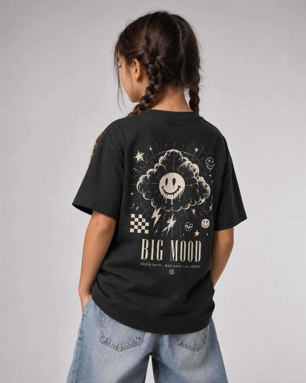 BIG MOOD Kids Shirt – Black – Dreiviertel-Rückenansicht
