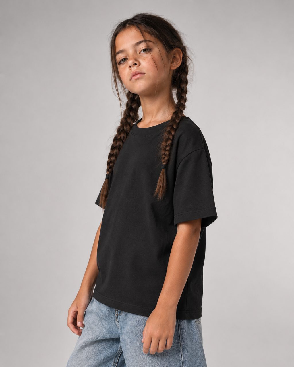 BIG MOOD Kids Shirt – Black – Seitenansicht Fit