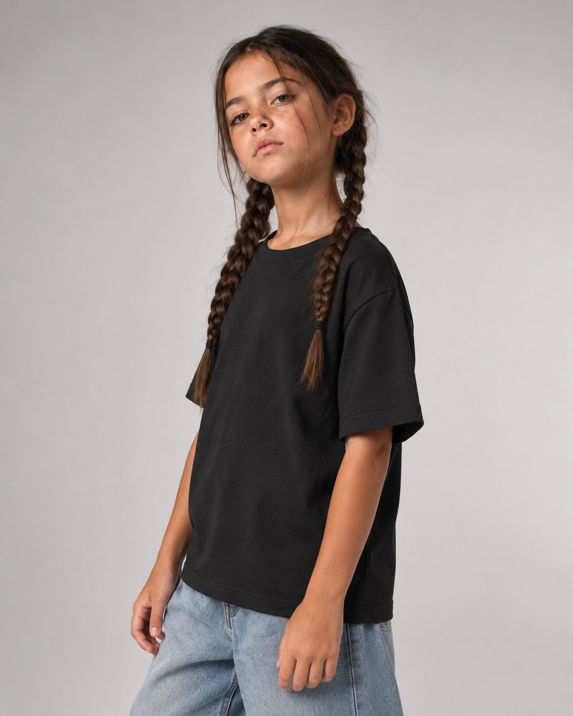 BIG MOOD Kids Shirt – Black – Seitenansicht Fit