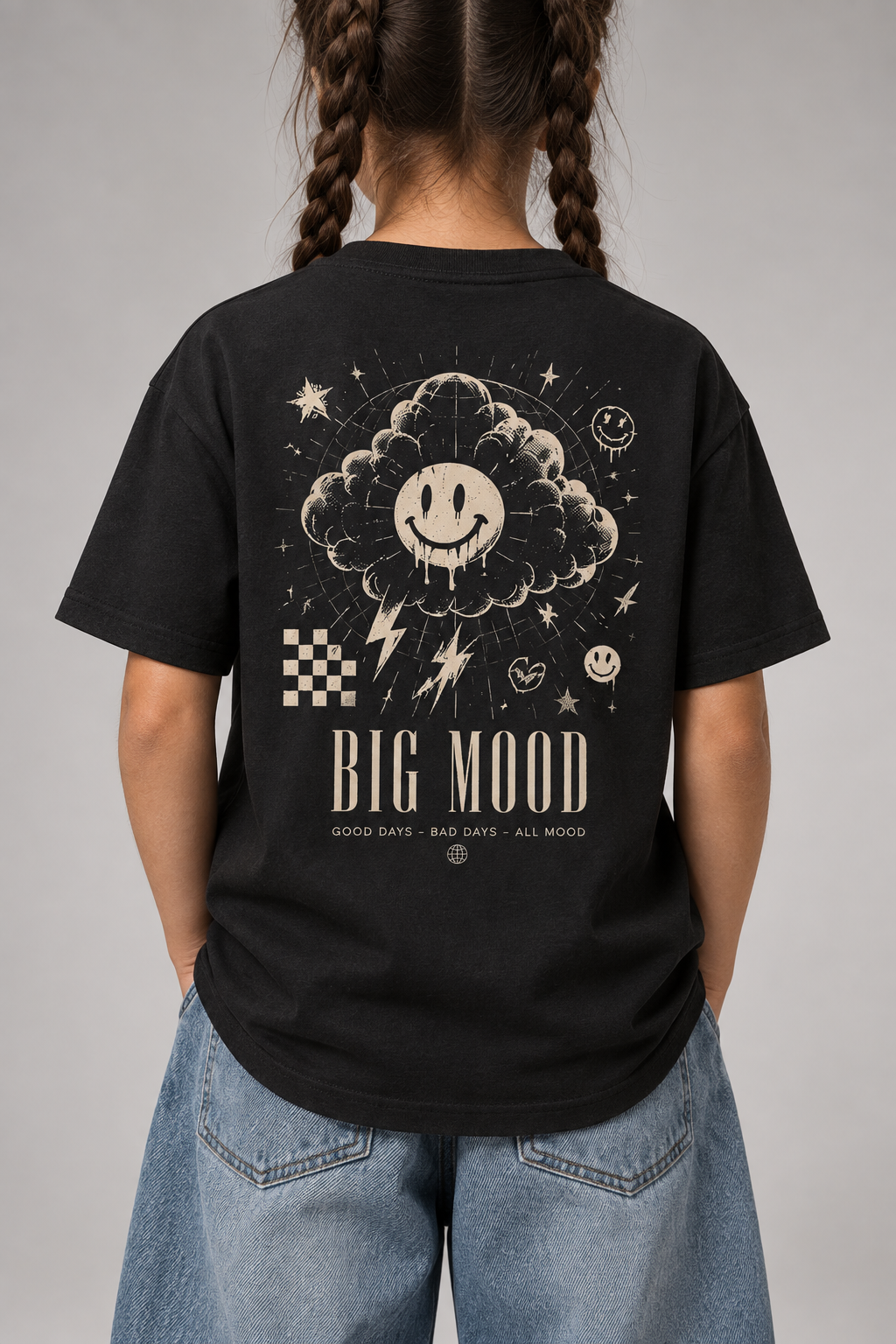 BIG MOOD Kids Shirt – Black – getragenes Printdetail
