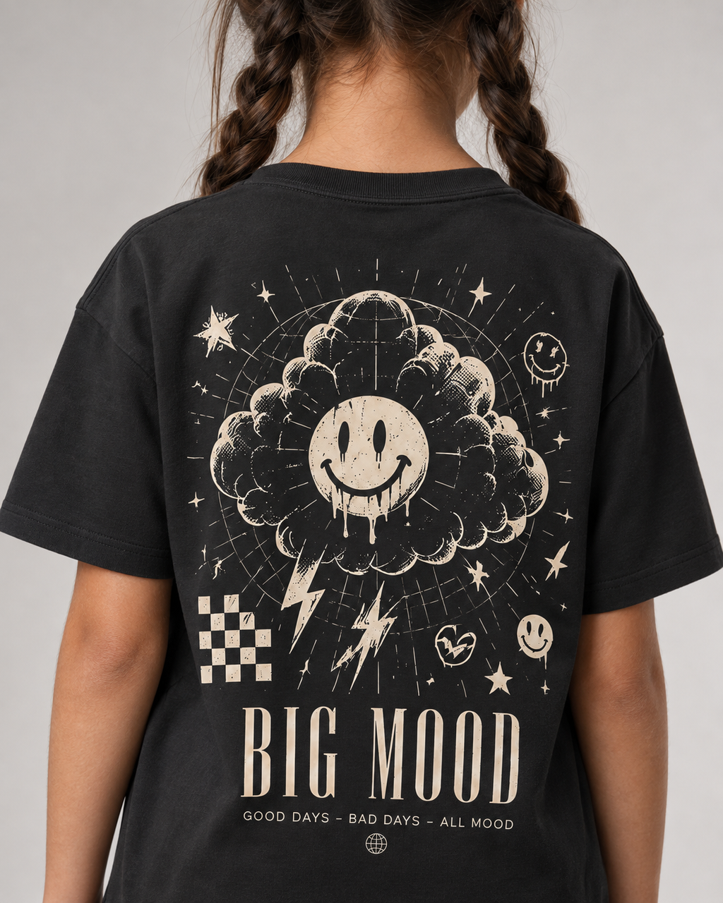 BIG MOOD Kids Shirt – Black – getragenes Printdetail