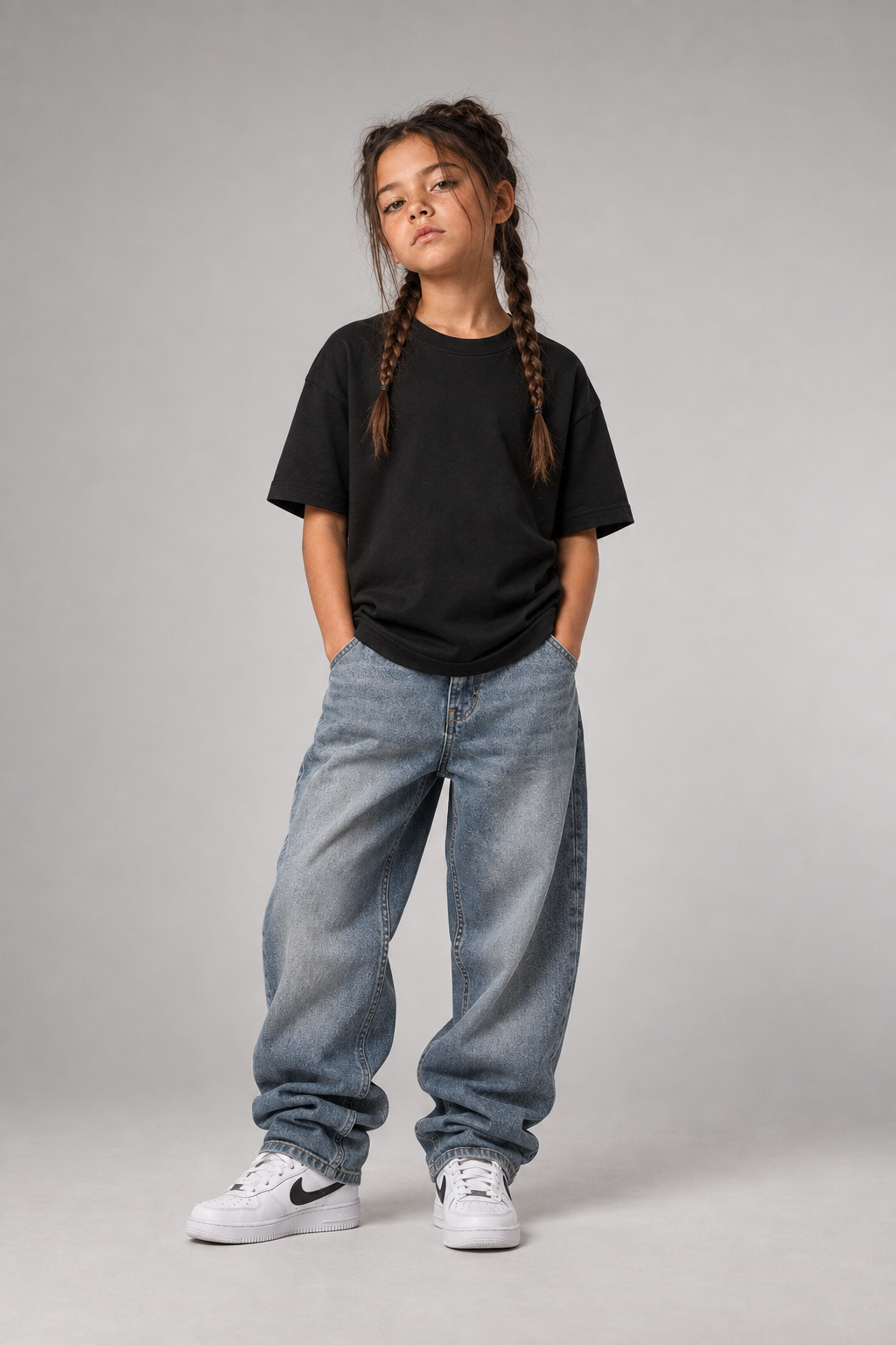 BIG MOOD Kids Shirt – Black – Frontansicht Fullbody
