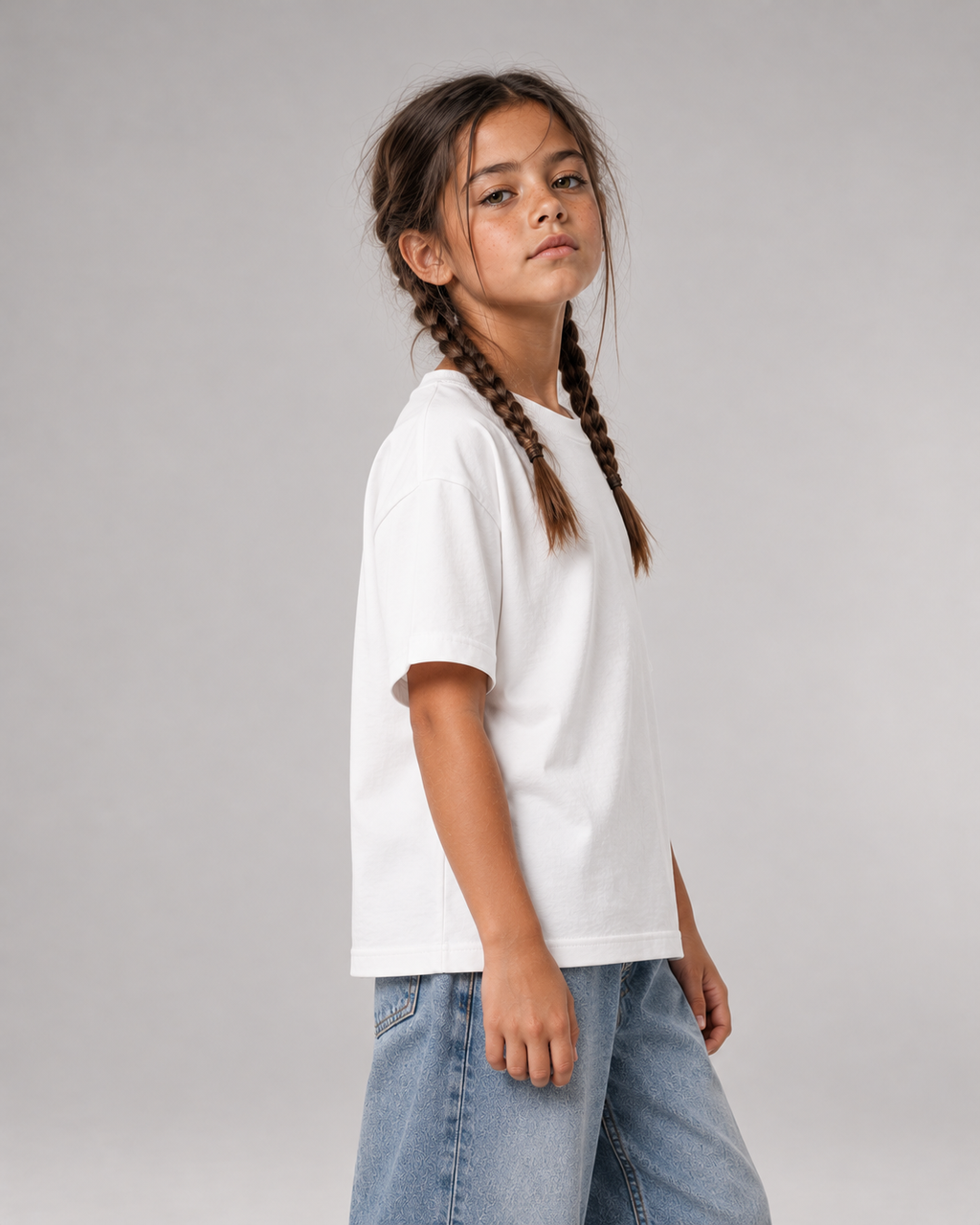 BIRTHDAY Kinder T-Shirt in Weiß, seitliche Passform mit Baggy Jeans