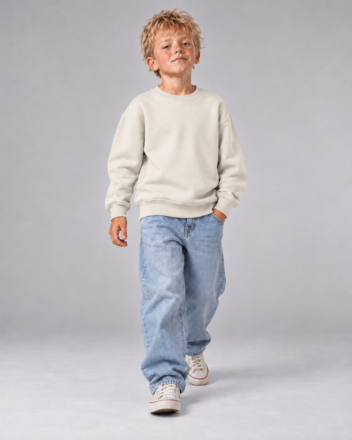 BELOUD BIRTHDAY Kinder-Sweater in Ivory – front fullbody ohne Frontprint