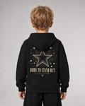 BORN TO STAND OUT Kids Hoodie Black – Rückenansicht getragen