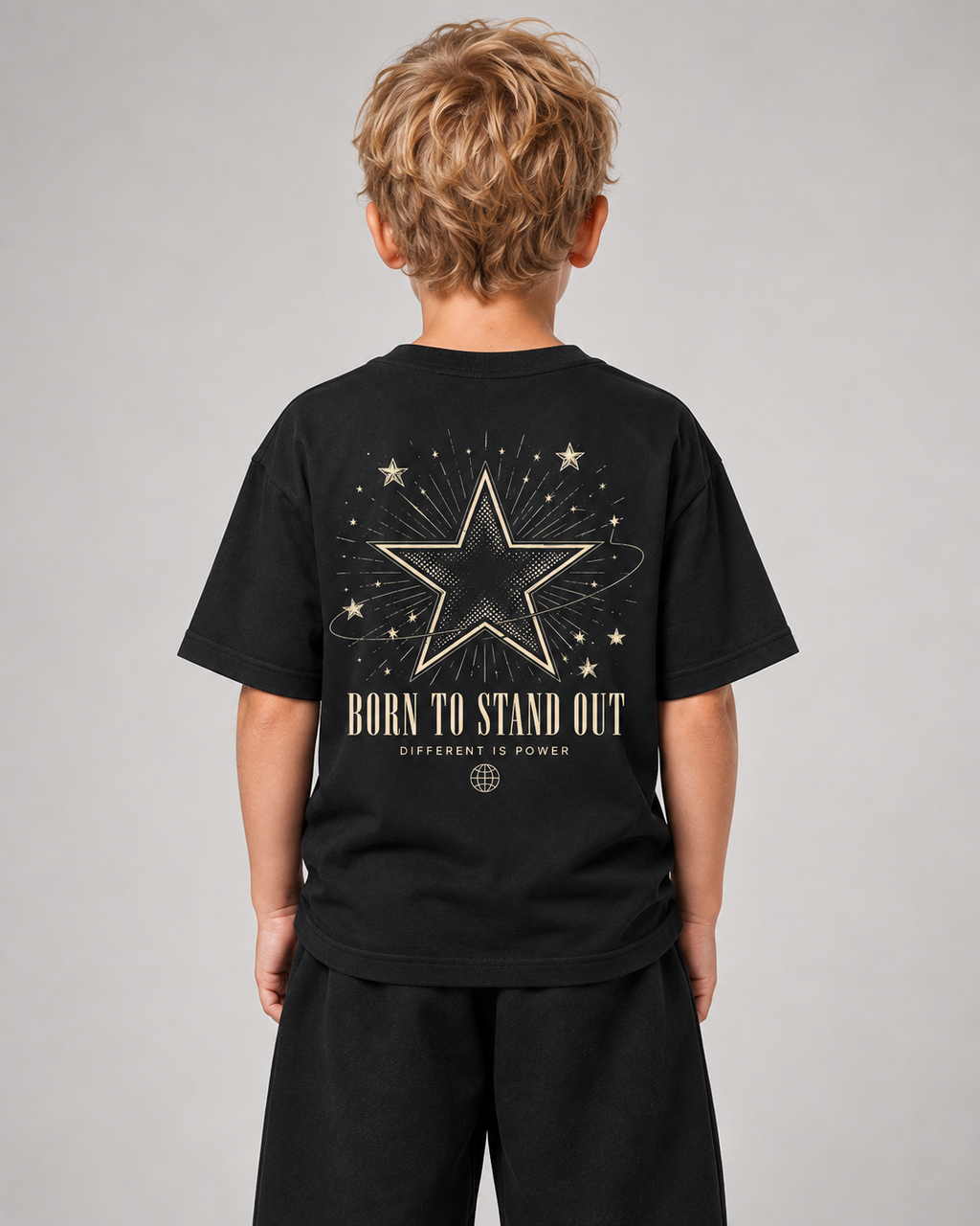 BORN TO STAND OUT Kids Shirt – Black – Rückenansicht Halfbody