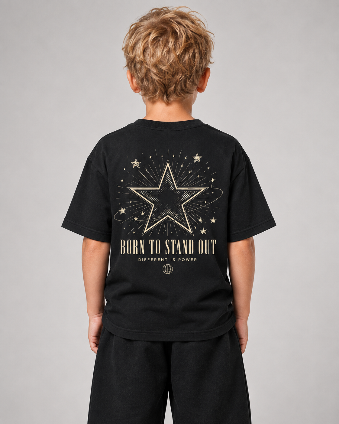 BORN TO STAND OUT Kids Shirt – Black – Rückenansicht Halfbody