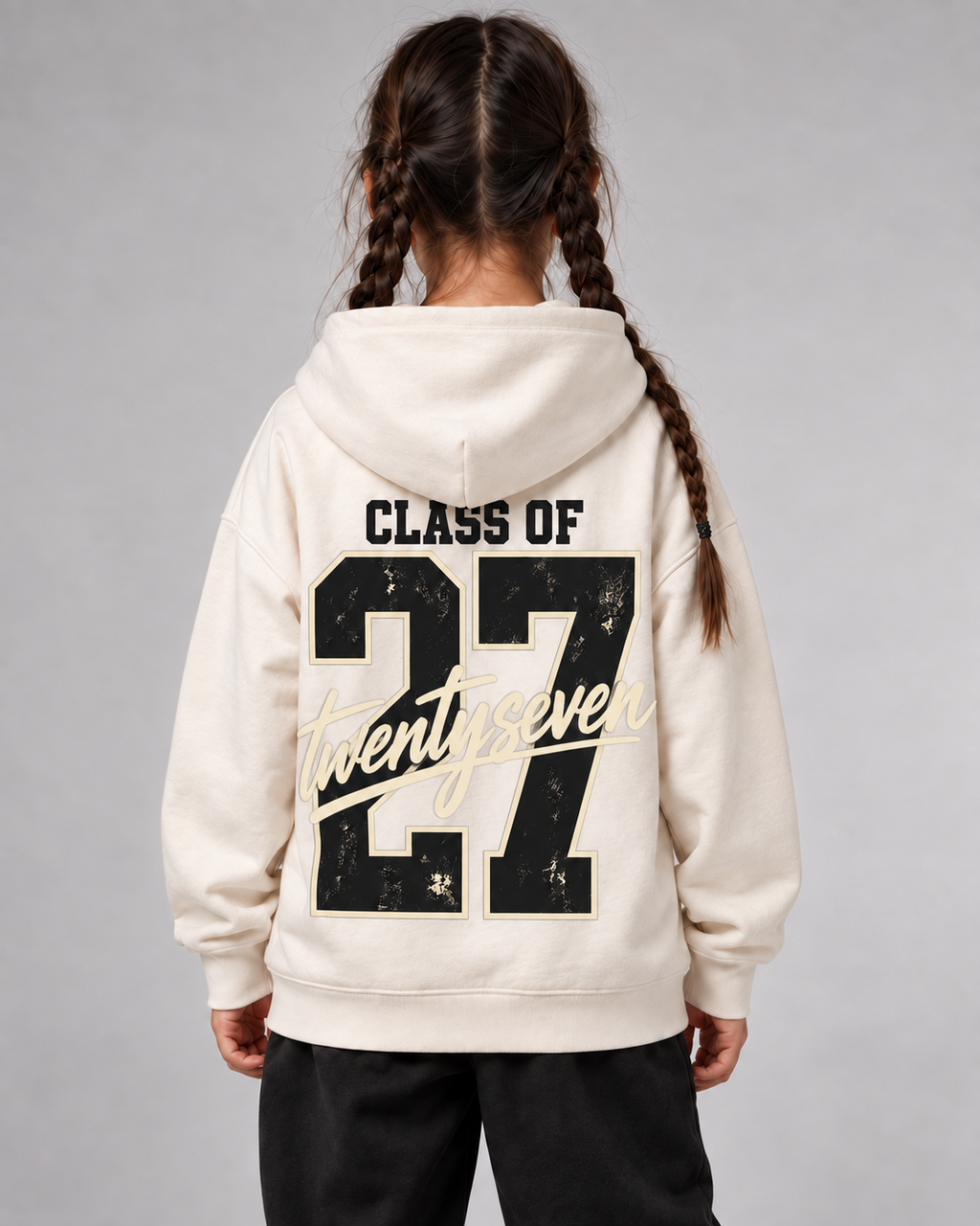 CLASS OF 27 Kids Hoodie – Ivory – Rückenansicht Halfbody