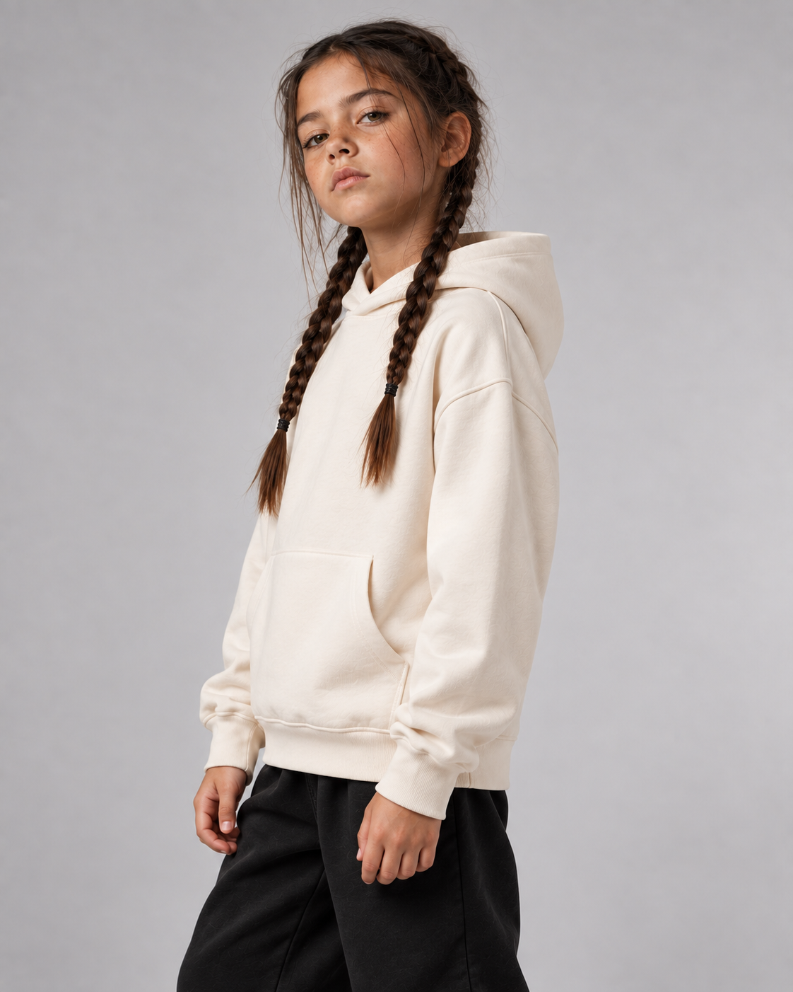 CLASS OF 27 Kids Hoodie – Ivory – Seitenansicht Fit