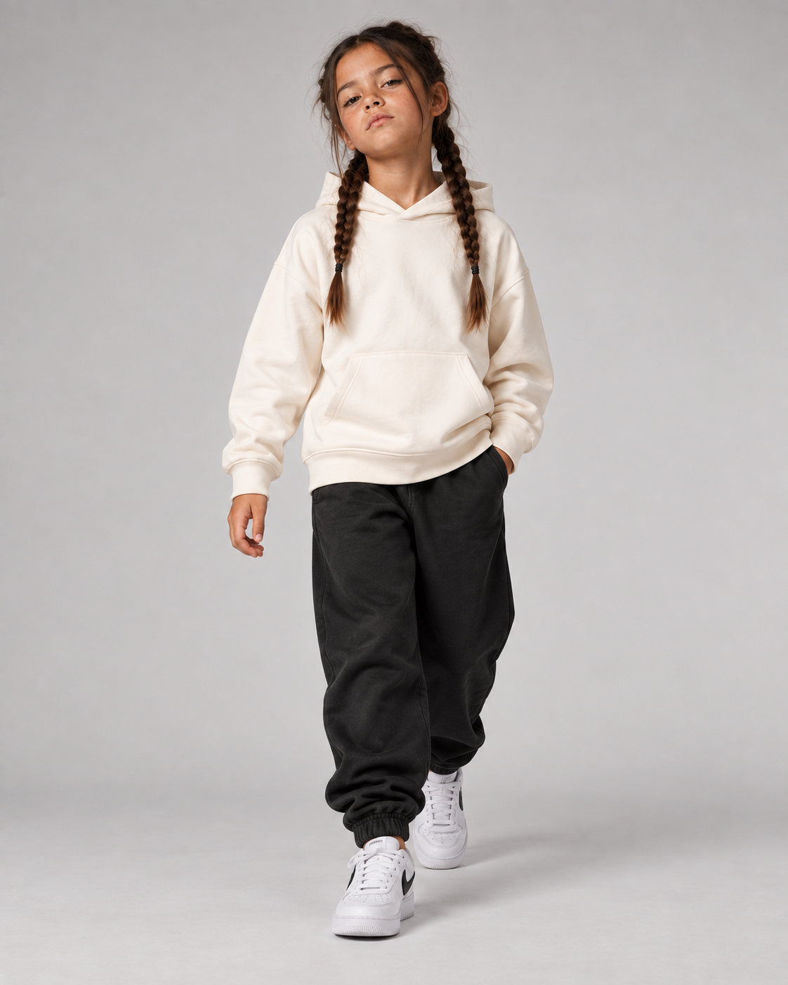 CLASS OF 27 Kids Hoodie – Ivory – Frontansicht Fullbody
