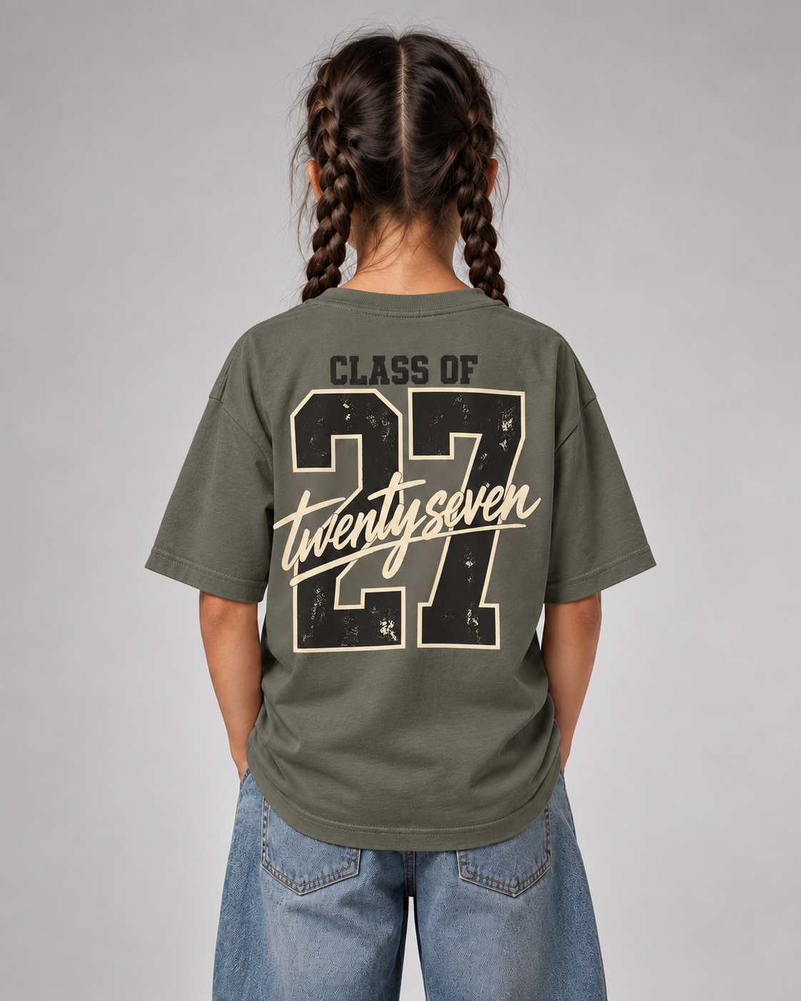 CLASS OF 27 Kids Shirt – Organic Khaki – Rückenansicht Halfbody