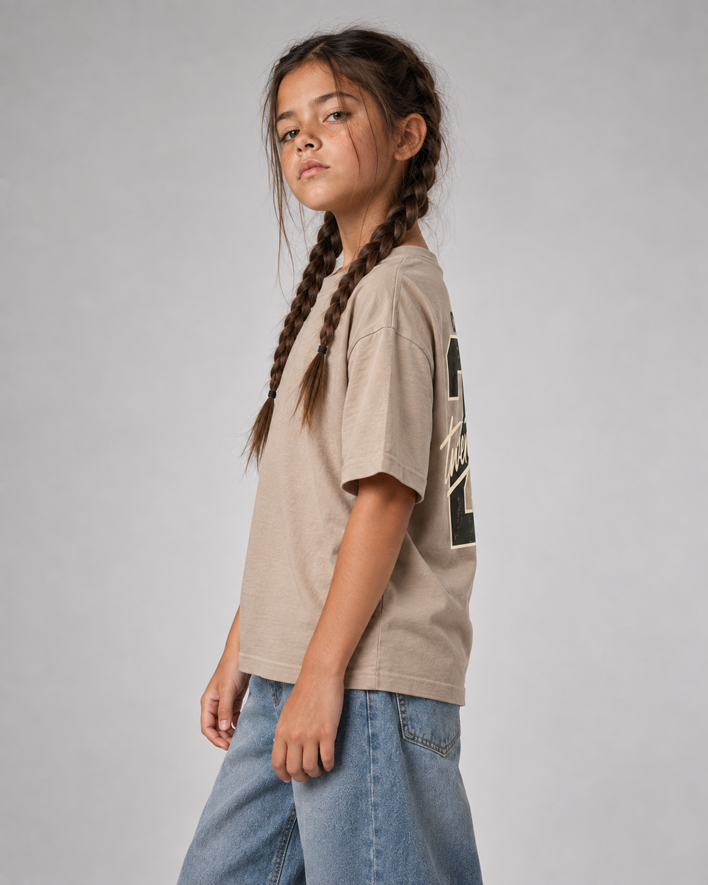 CLASS OF 27 Kids Shirt – Wet Sand – Seitenansicht Fit