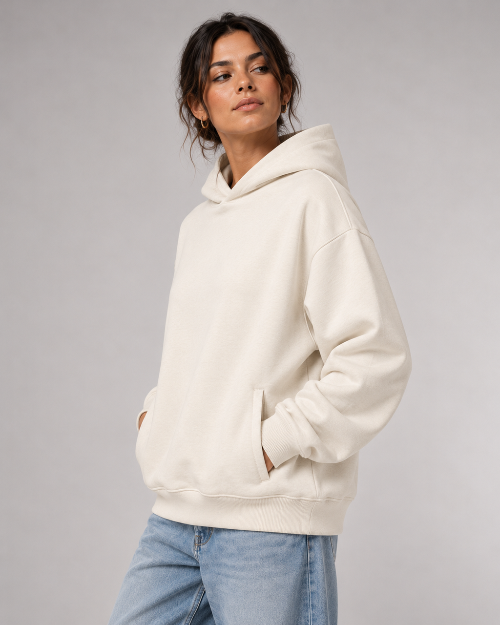 GUCK MAL MAMA Eltern Oversize Hoodie – Ivory – Seitlicher Fit