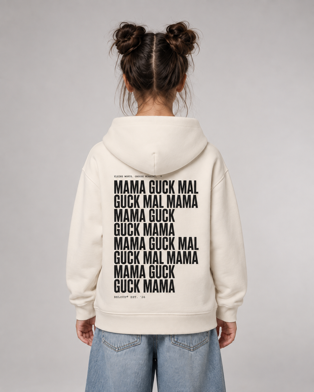 GUCK MAL MAMA Kids Hoodie Ivory – Rückenansicht Halfbody