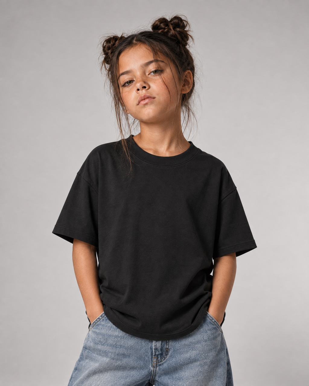 GUCK MAL MAMA Kids Shirt Black – Frontansicht Halfbody