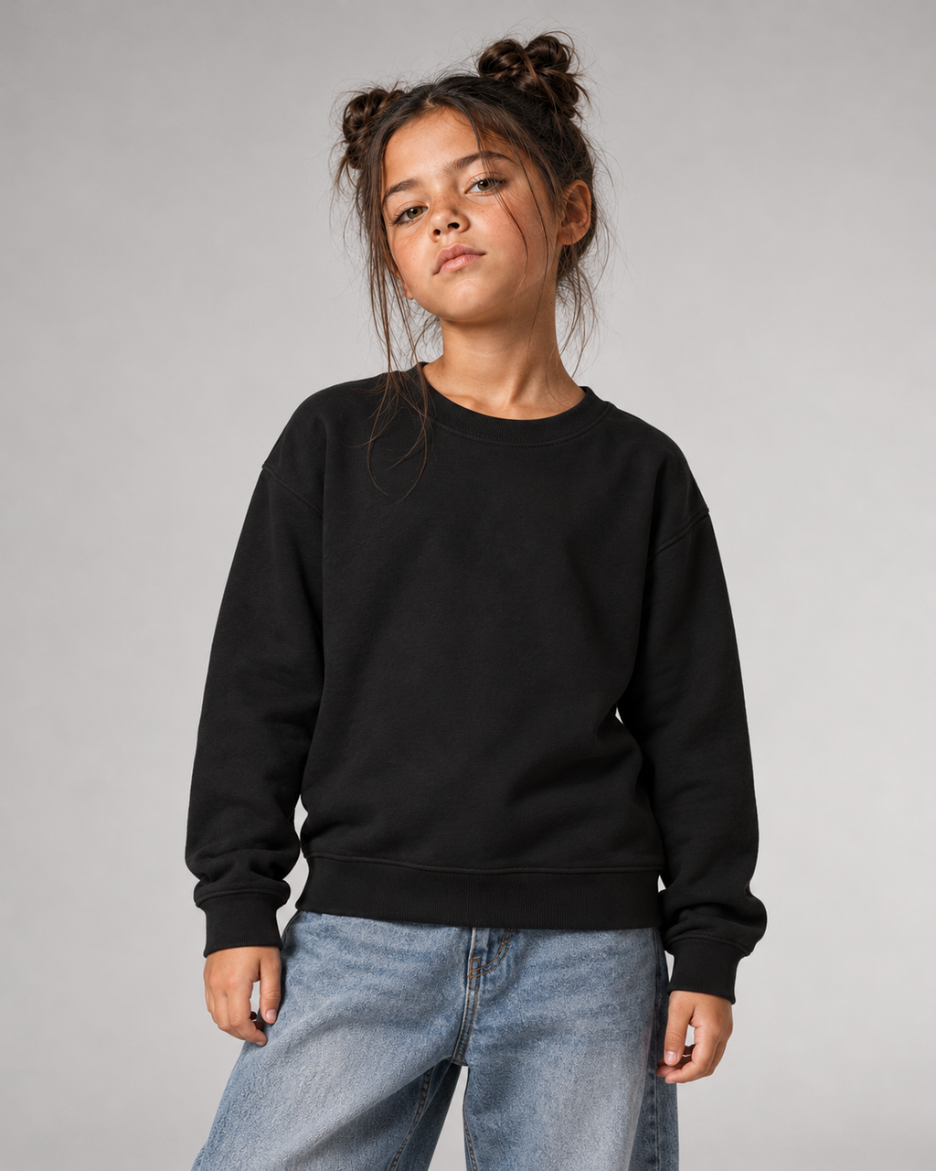 BELOUD GUCK MAL MAMA Kids Sweater in Black – Frontansicht am Model