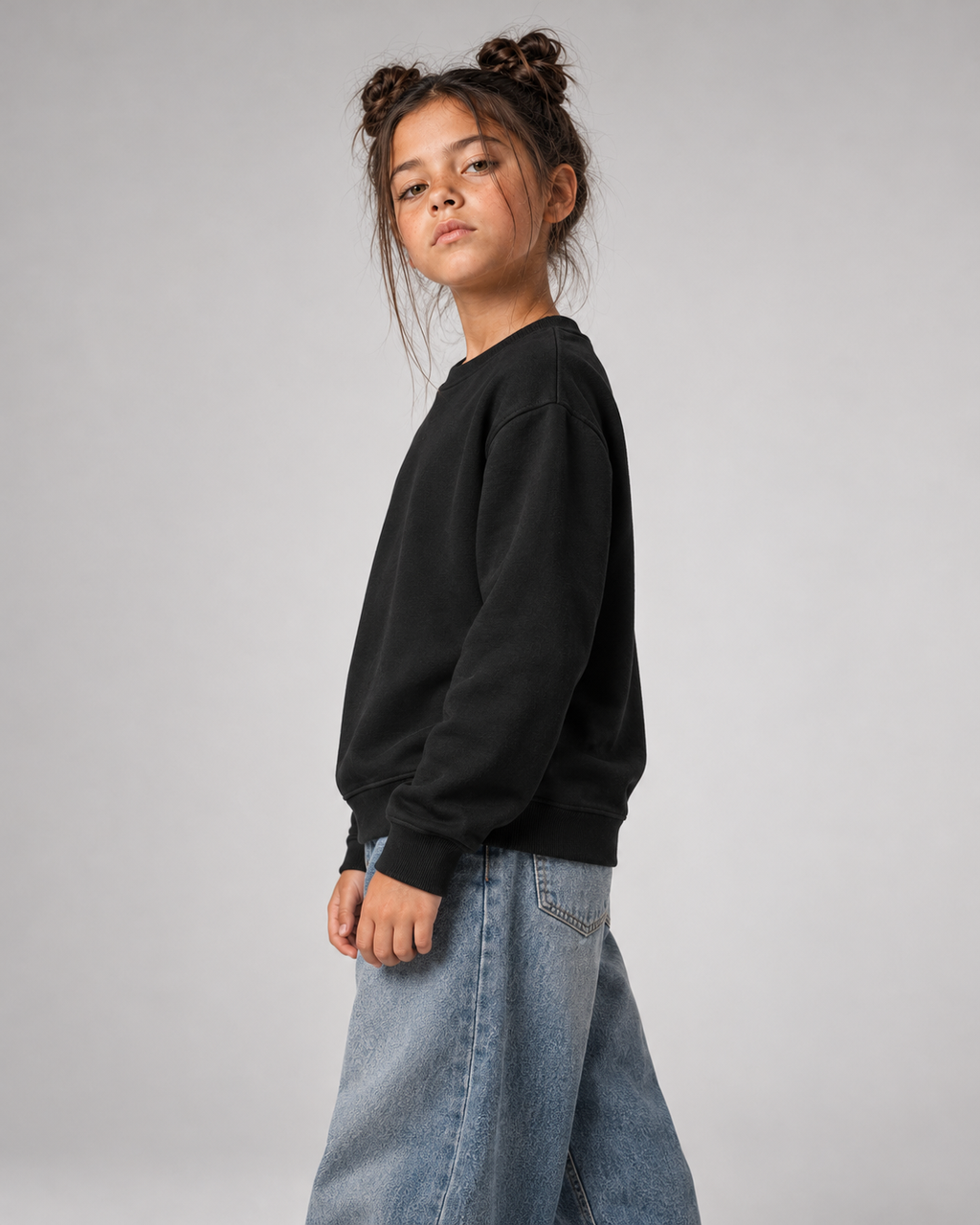 BELOUD GUCK MAL MAMA Kids Sweater in Black – Seitenansicht und Passform