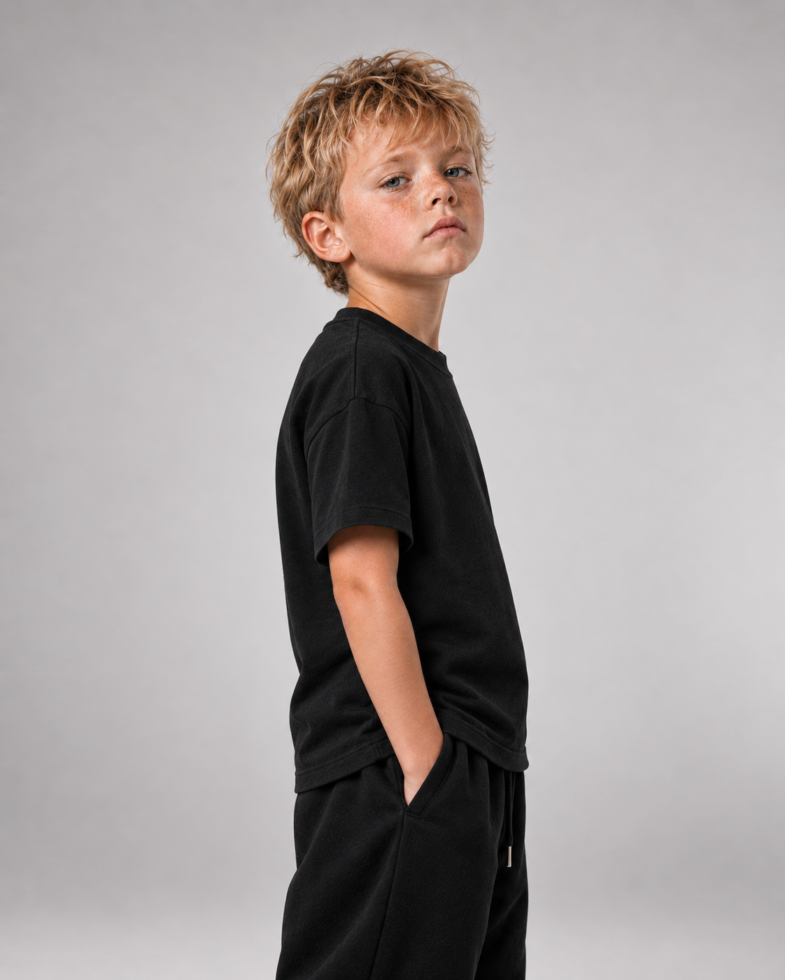 GUCK MAL PAPA Kids Shirt – Black – Seitenansicht zur Passform