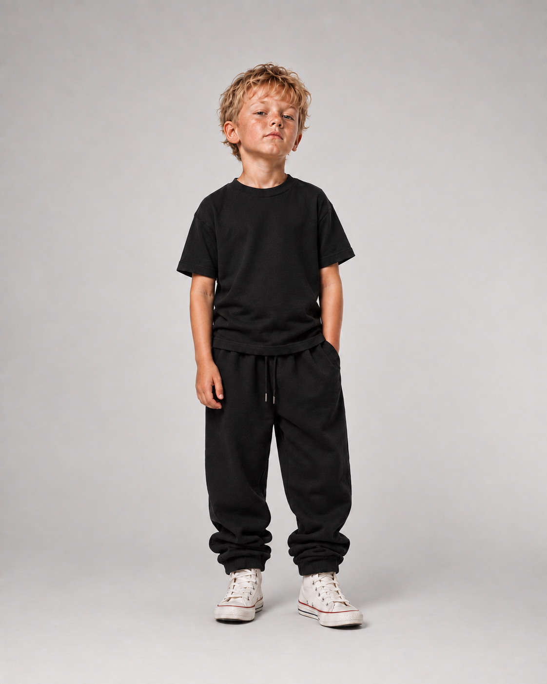 GUCK MAL PAPA Kids Shirt – Black – Frontansicht Fullbody