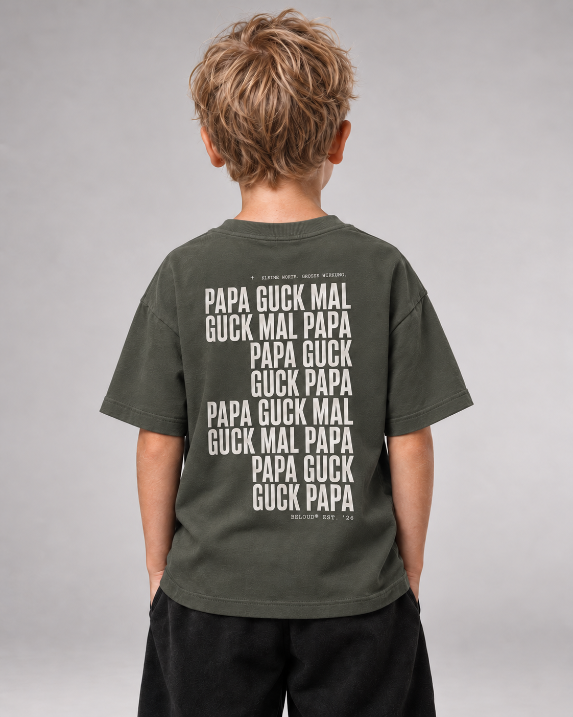 GUCK MAL PAPA Kids Shirt – Organic Khaki – Rückenansicht Halfbody
