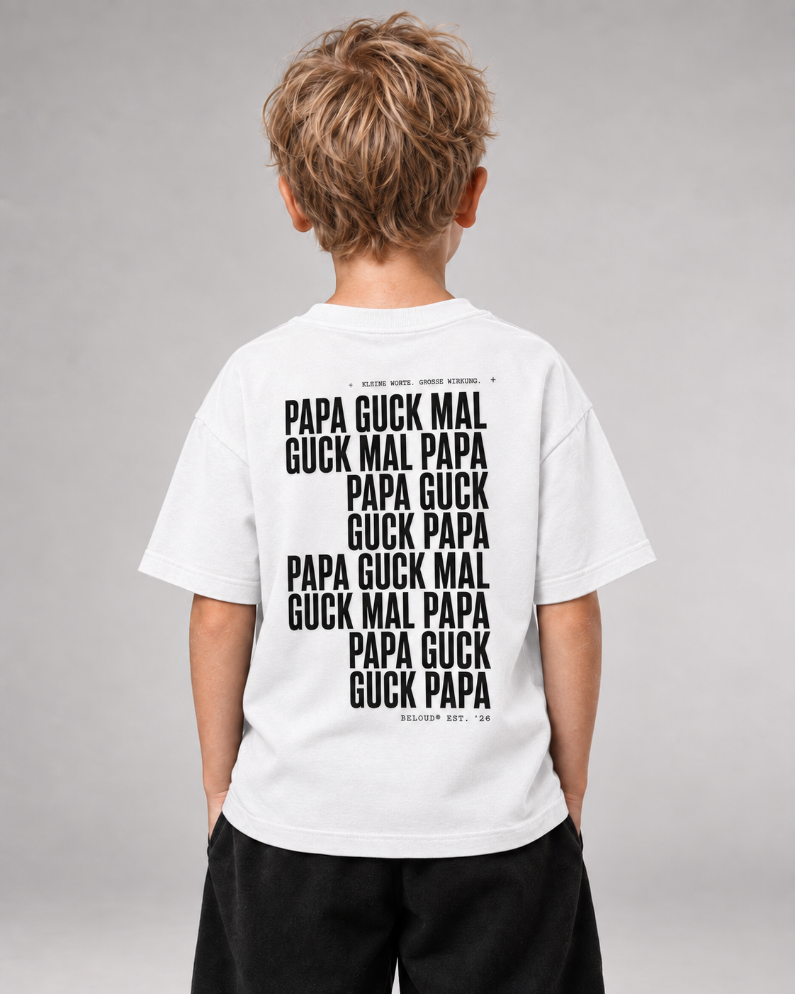 GUCK MAL PAPA Kids Shirt – White – Rückenansicht Halfbody