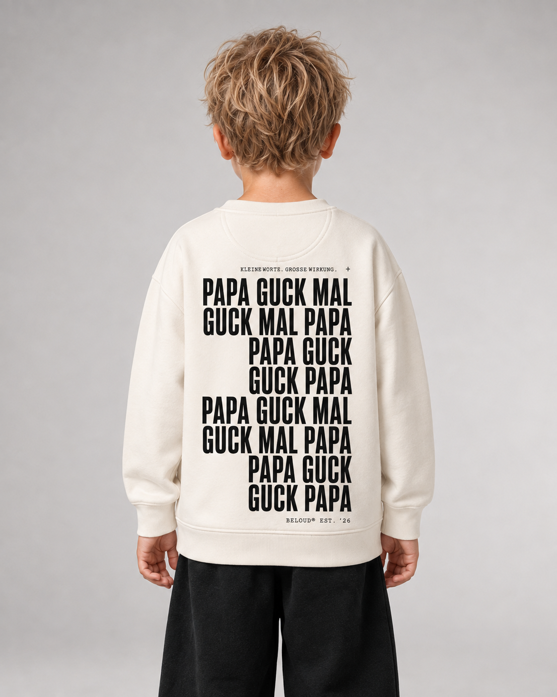 GUCK MAL PAPA Kids Sweater Ivory – Rückenansicht getragen