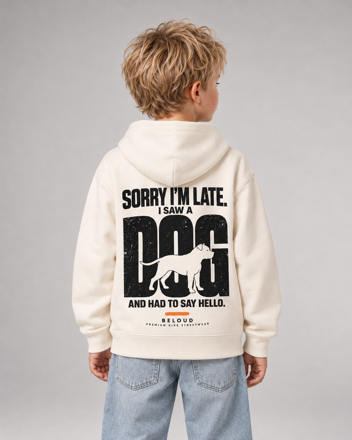 I SAW A DOG Kids Hoodie – Ivory – Rückenansicht Halfbody