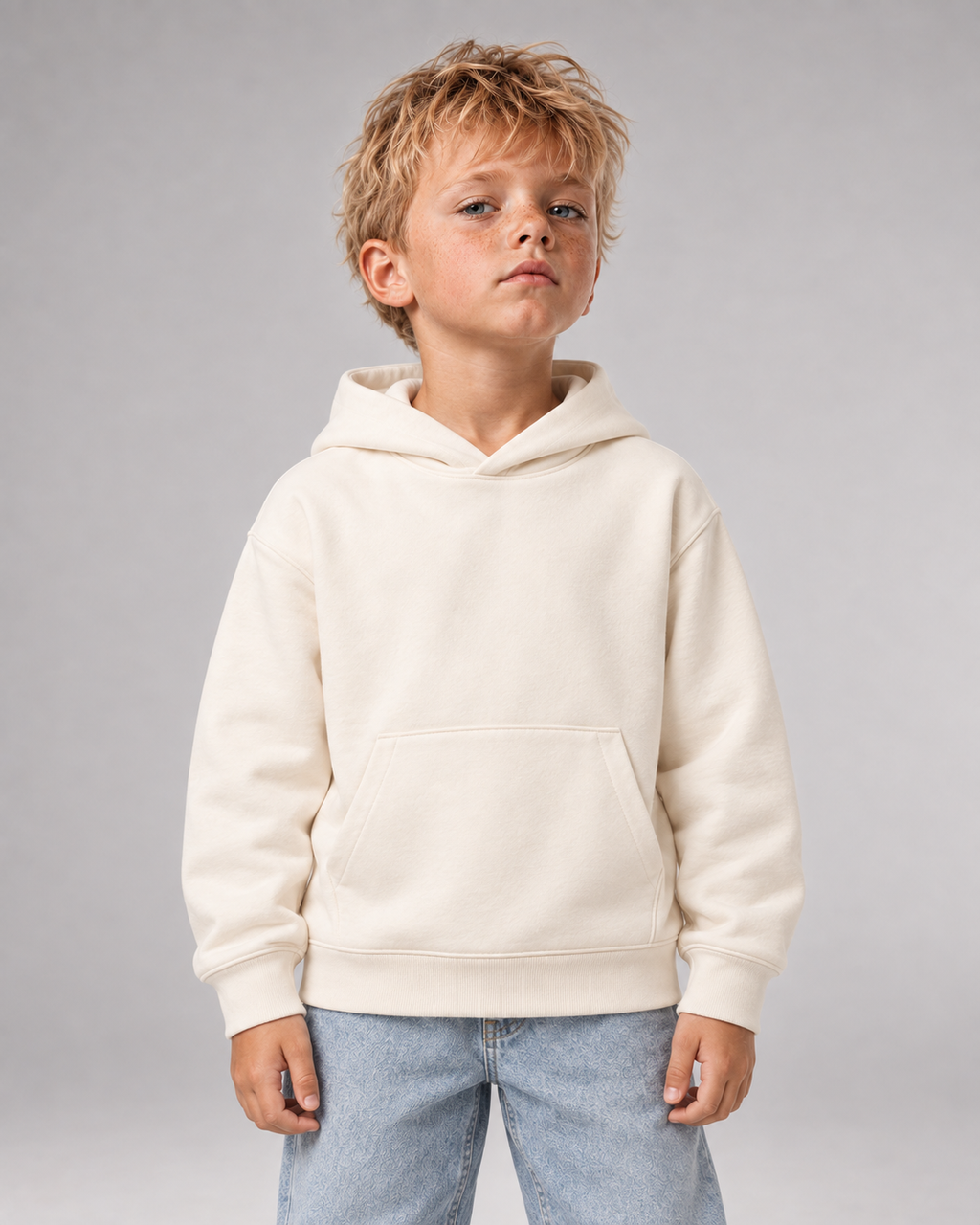 I SAW A DOG Kids Hoodie – Ivory – Frontansicht Halfbody