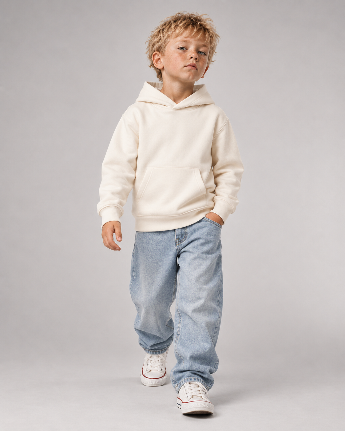 I SAW A DOG Kids Hoodie – Ivory – Frontansicht Fullbody