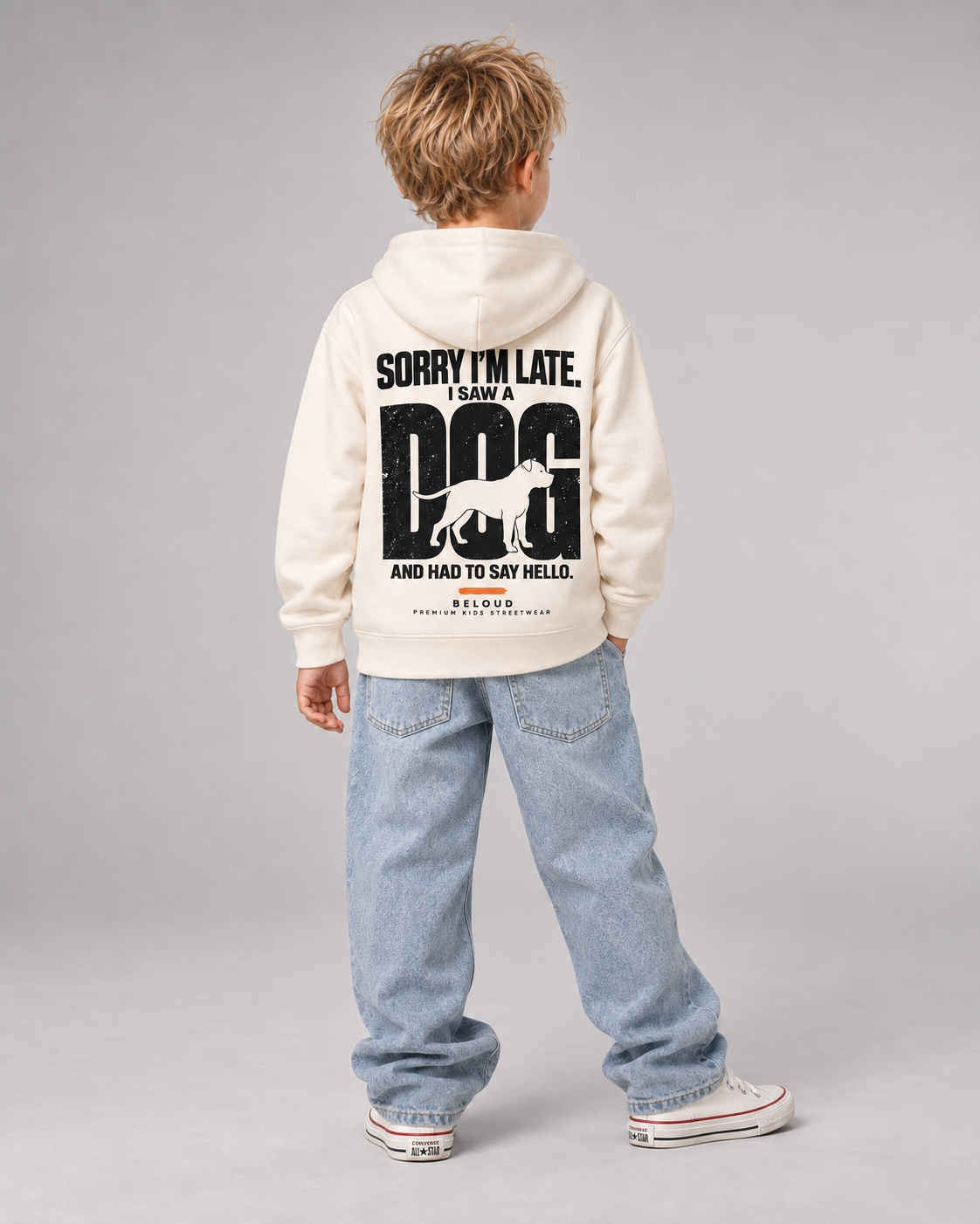 I SAW A DOG Kids Hoodie – Ivory – Rückenansicht Fullbody