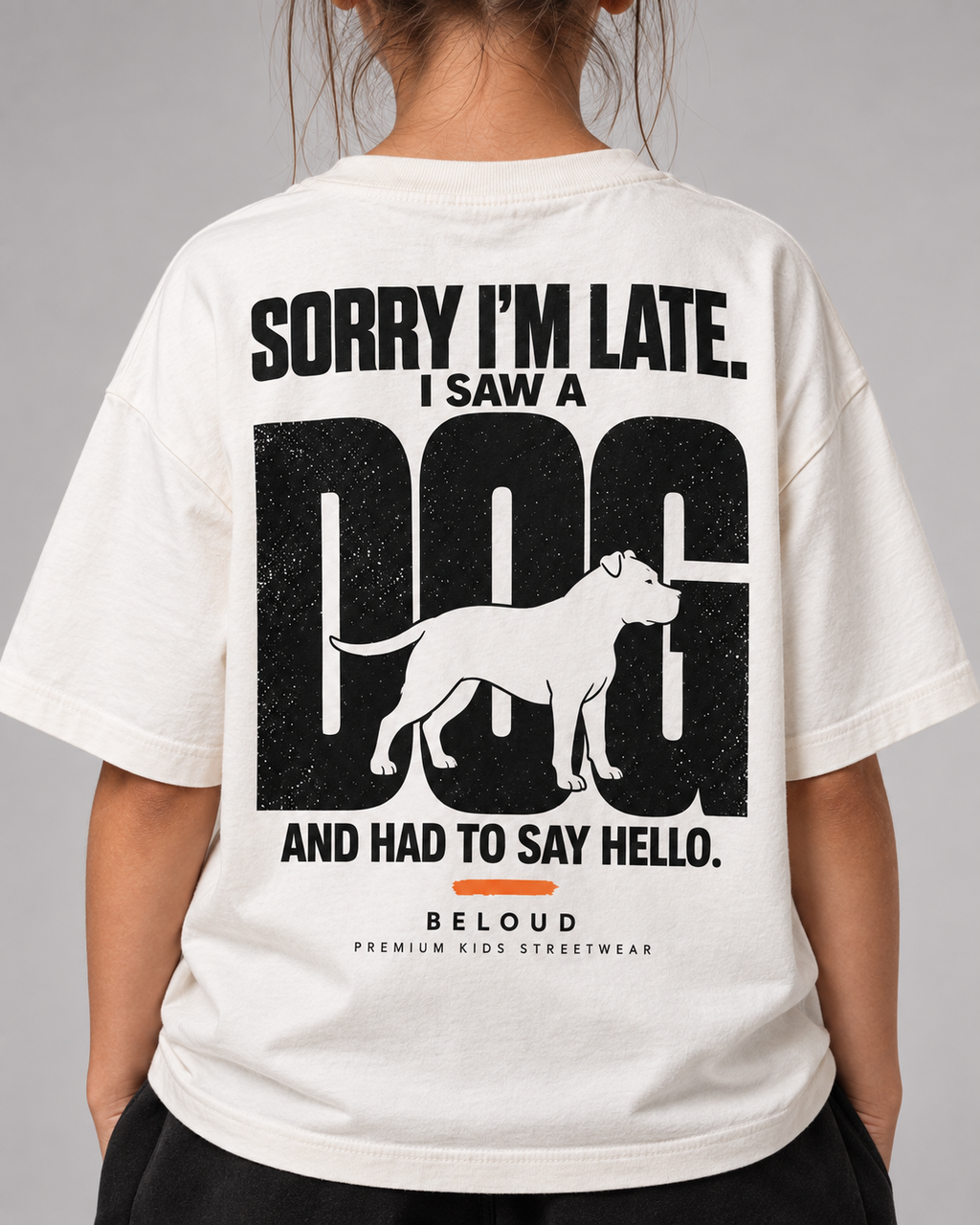 I SAW A DOG Kids Shirt – White – getragenes Printdetail