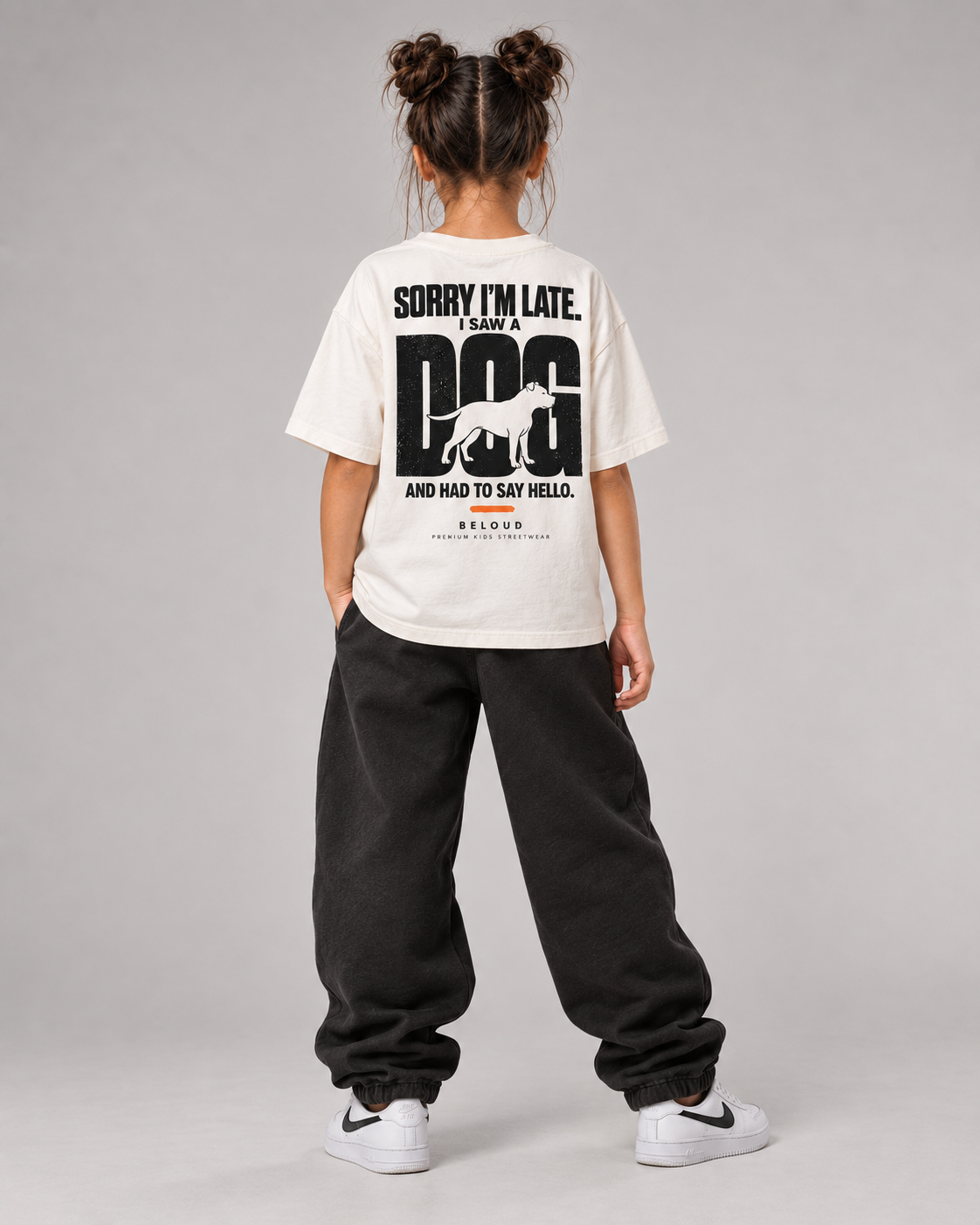 I SAW A DOG Kids Shirt – White – Rückenansicht Fullbody