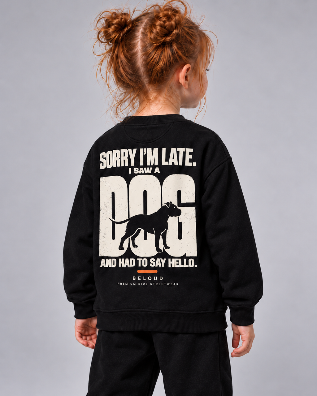 I SAW A DOG Kids Sweater – Black – Dreiviertel-Rückenansicht
