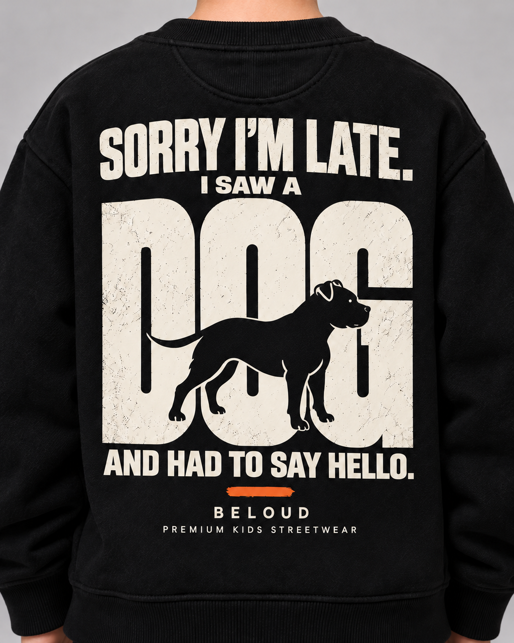 I SAW A DOG Kids Sweater – Black – getragenes Printdetail