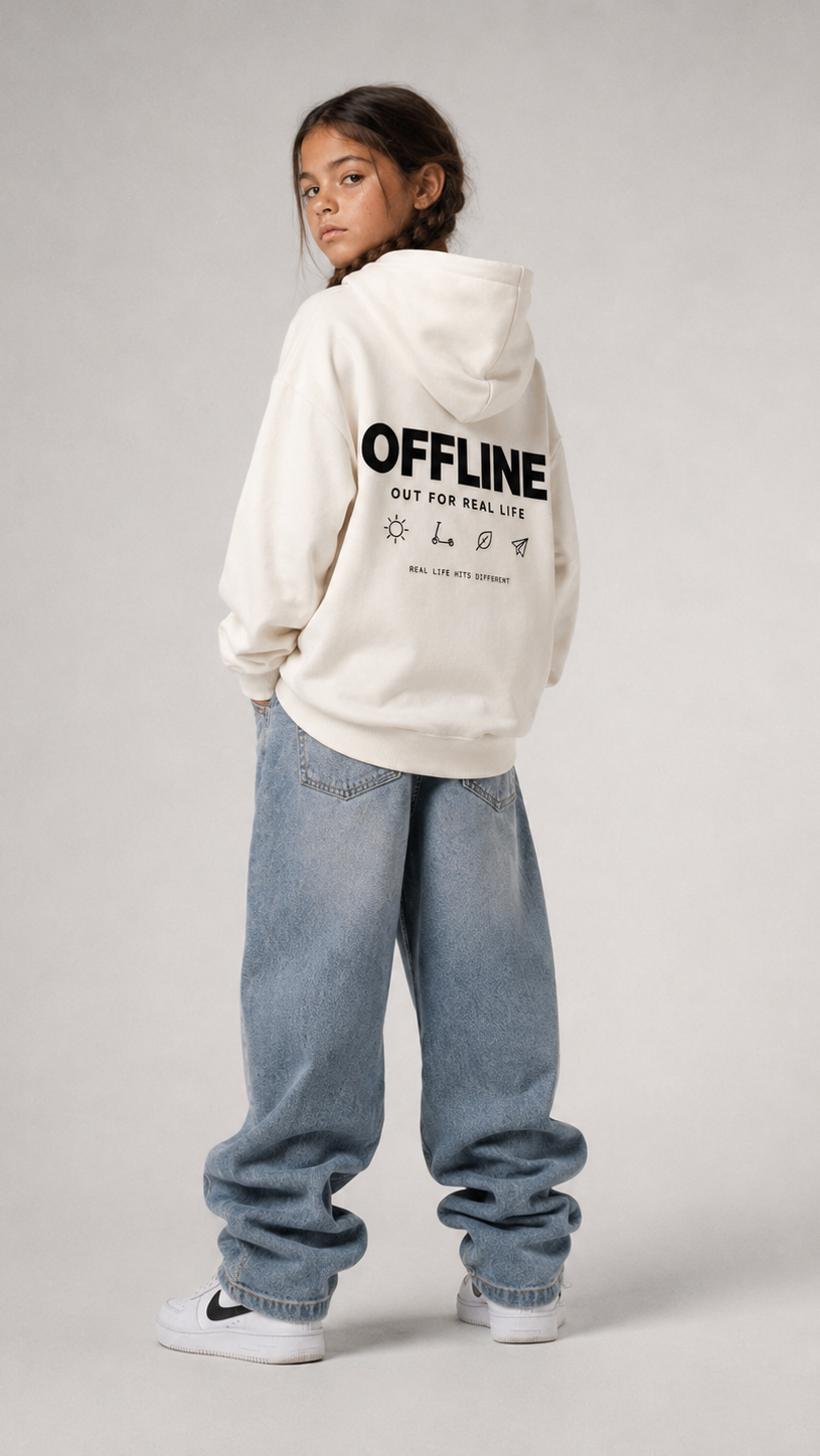 OFFLINE Oversize Hoodie in Ivory von BELOUD – Premium Kids-Streetwear