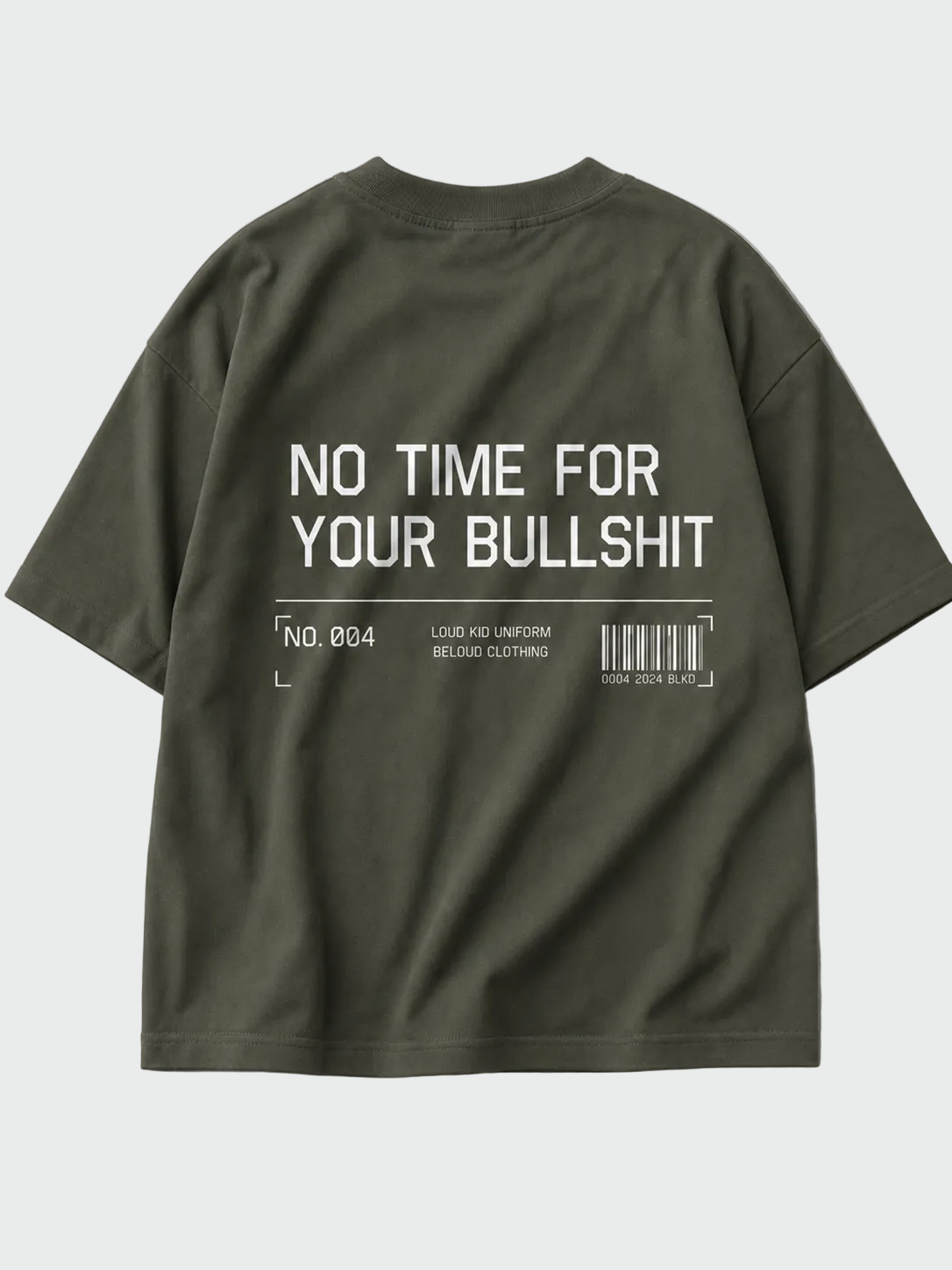 NO TIME FOR YOUR BULLSHIT Oversize Shirt in Organic Khaki von BELOUD – Premium Kids-Streetwear