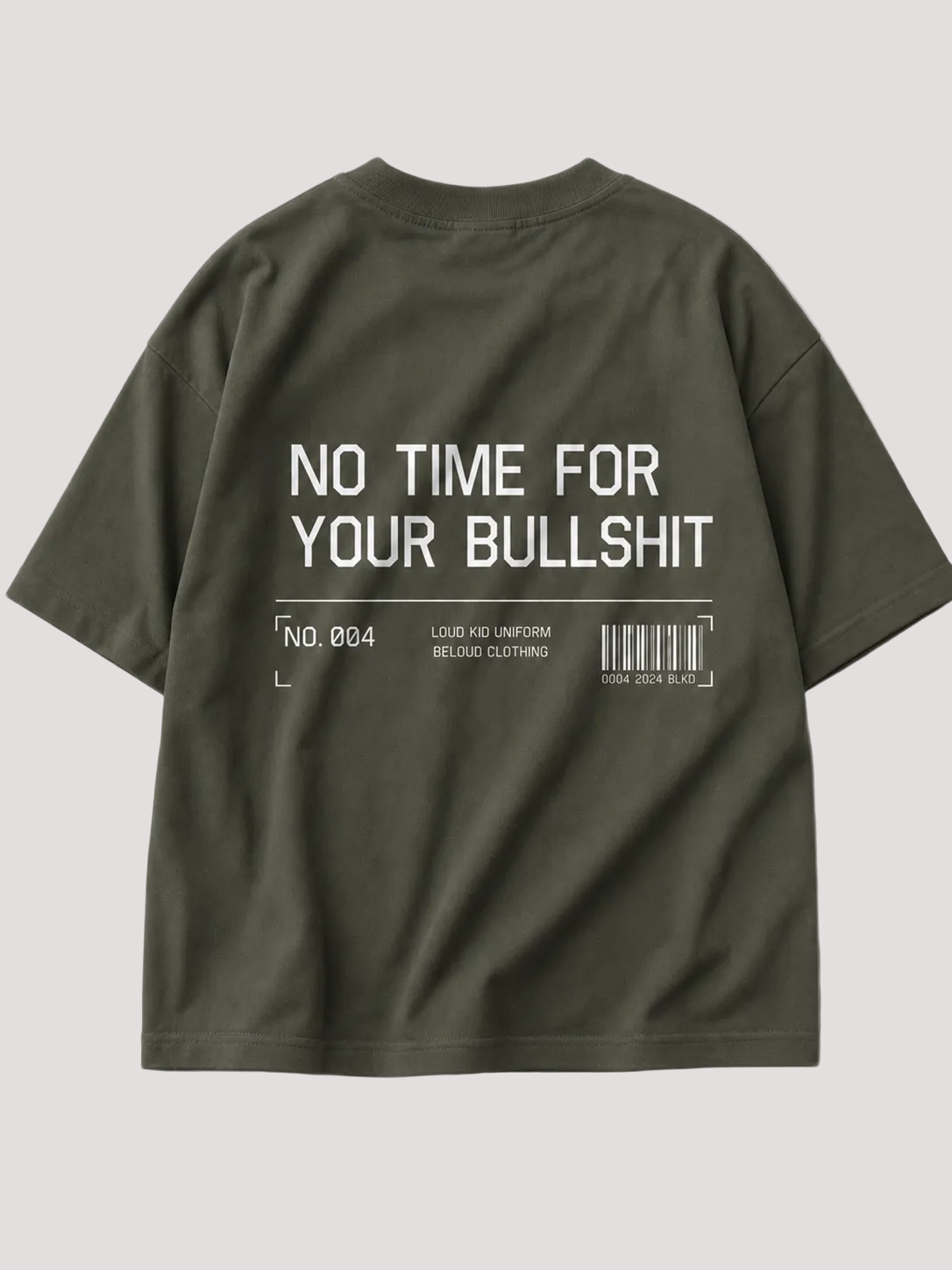 NO TIME FOR YOUR BULLSHIT Oversize Shirt in Organic Khaki von BELOUD – Premium Kids-Streetwear