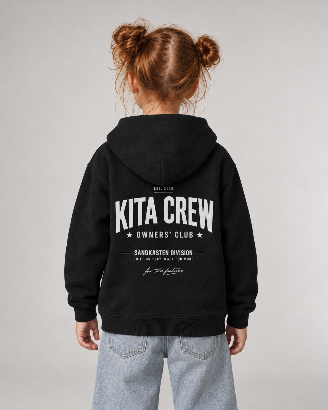 KITA CREW Kids Hoodie Black – Rückenansicht Halfbody
